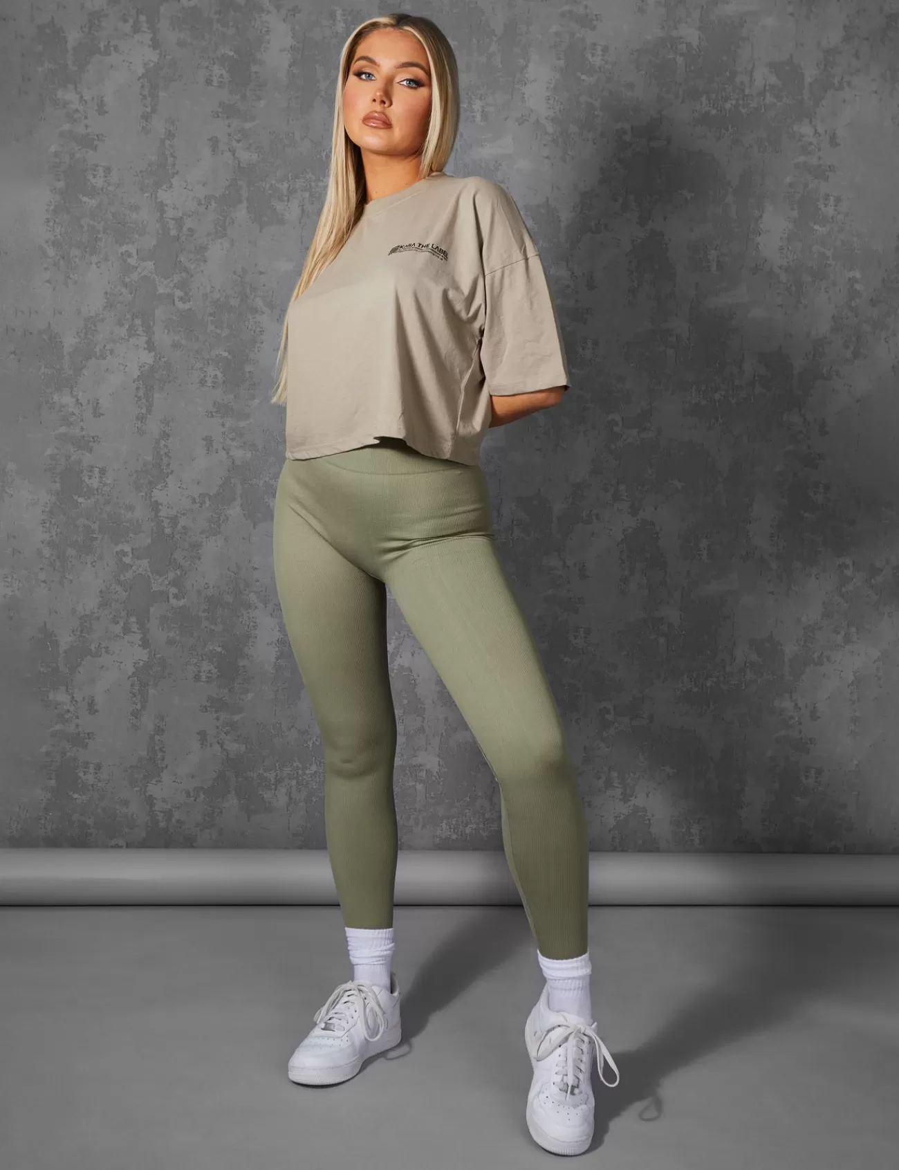 Public Desire Oversized Fit Qr Detail Cropped T-Shirt Elm Khaki Best