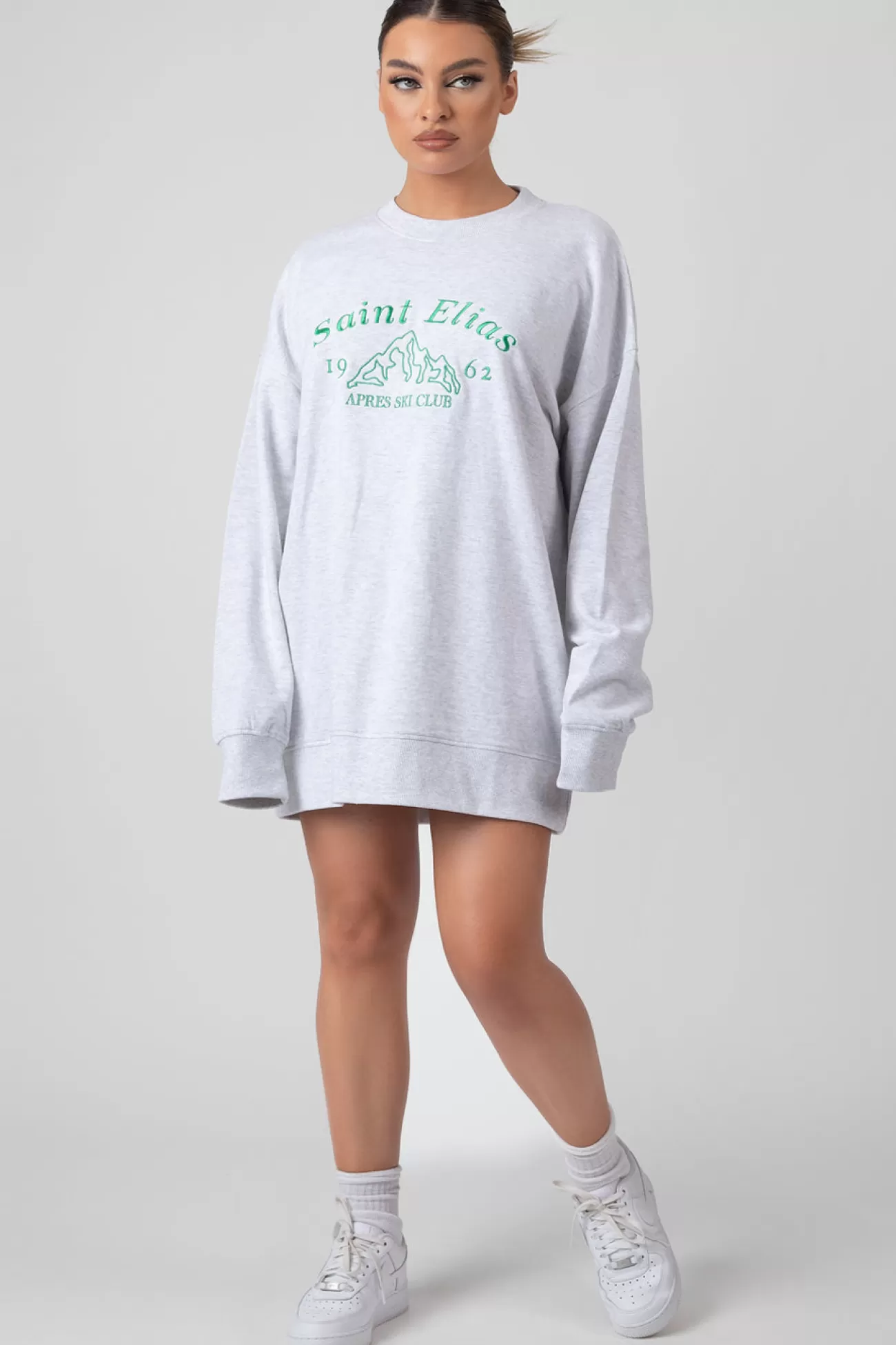 Public Desire Oversized Graphic Sweater Dress Grey Marl Cheap