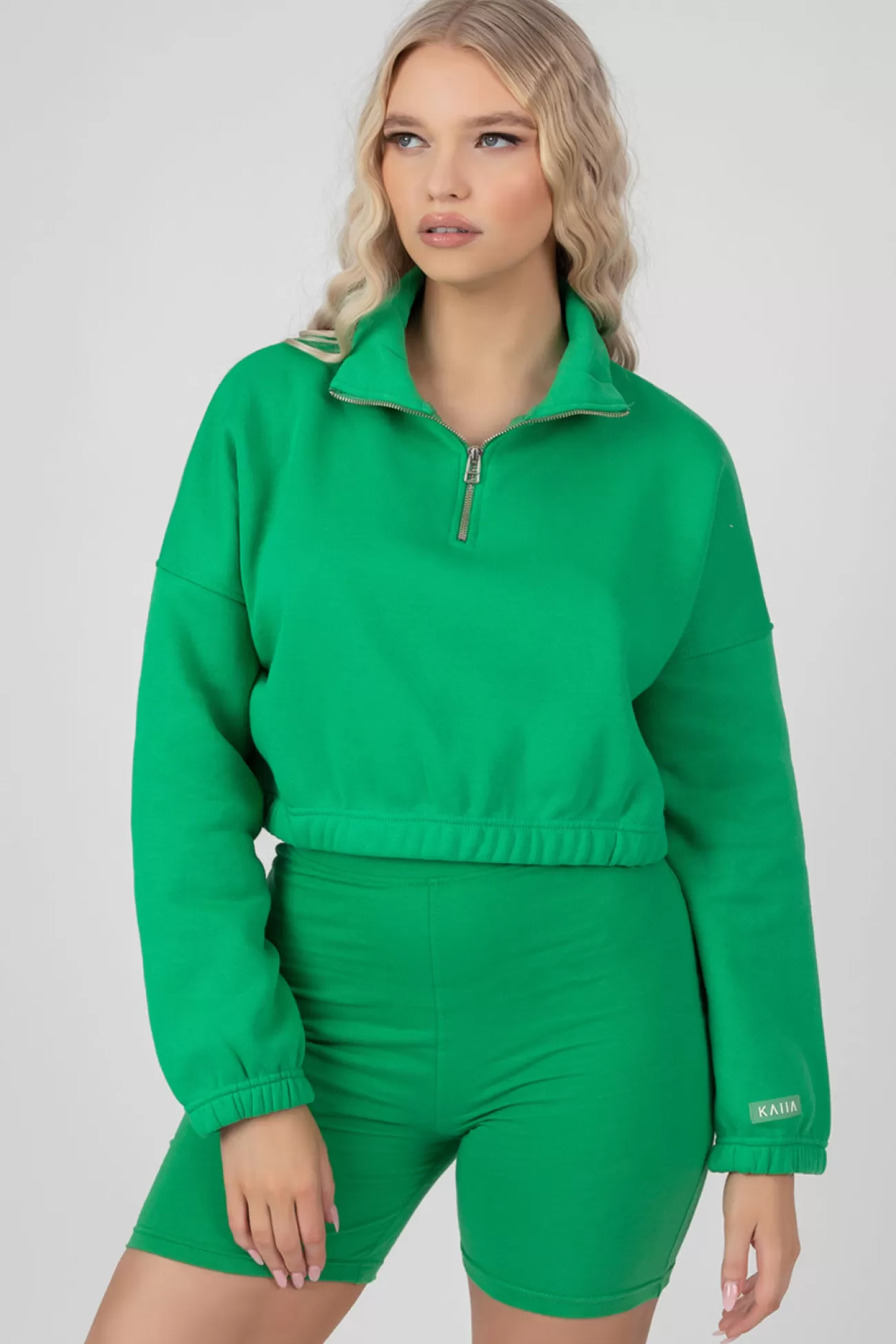 Public Desire Oversized Half Zip Gathered Hem Sweat Green Cheap
