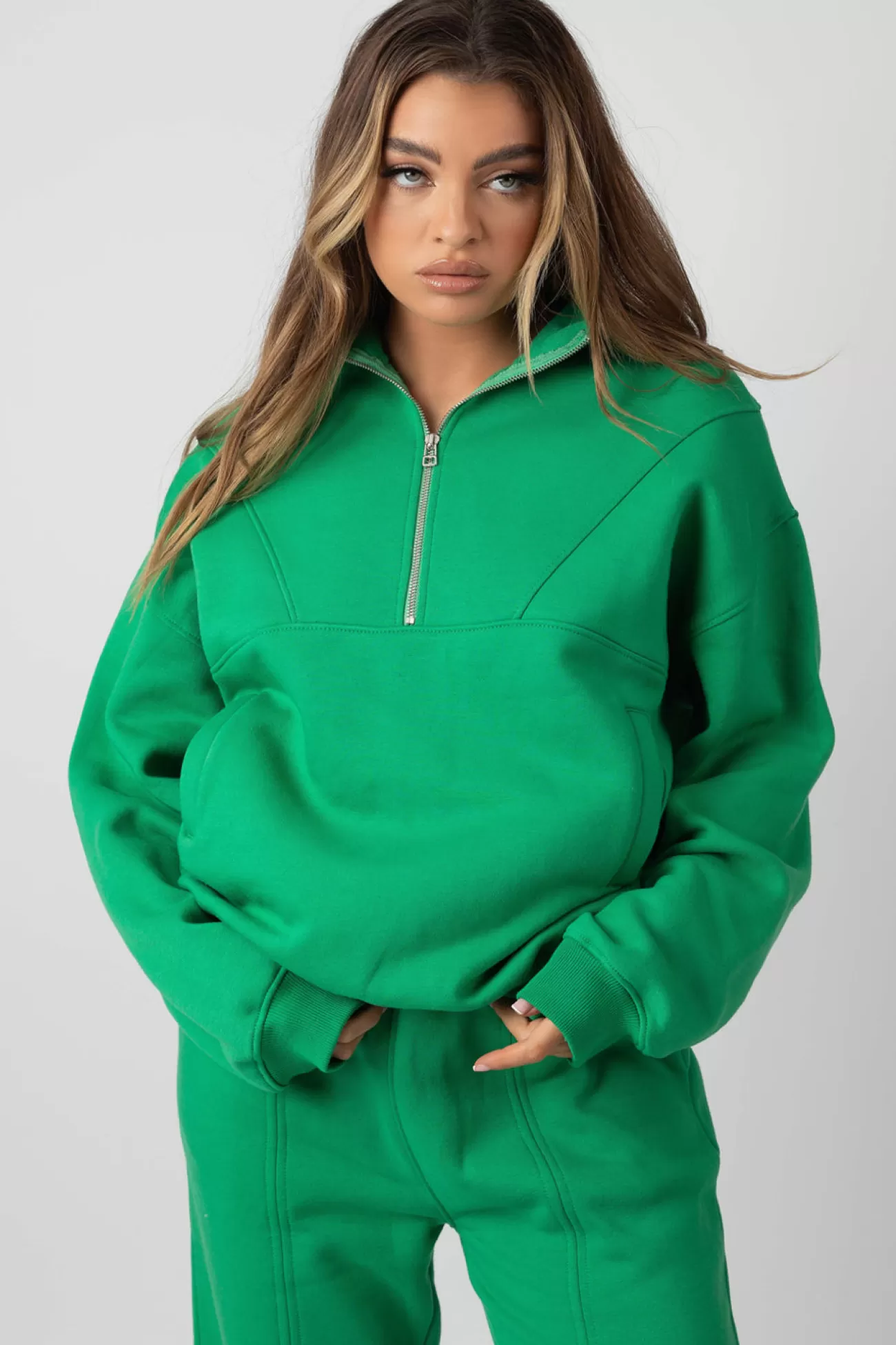 Public Desire Oversized Half Zip Pullover Sweat Green Online