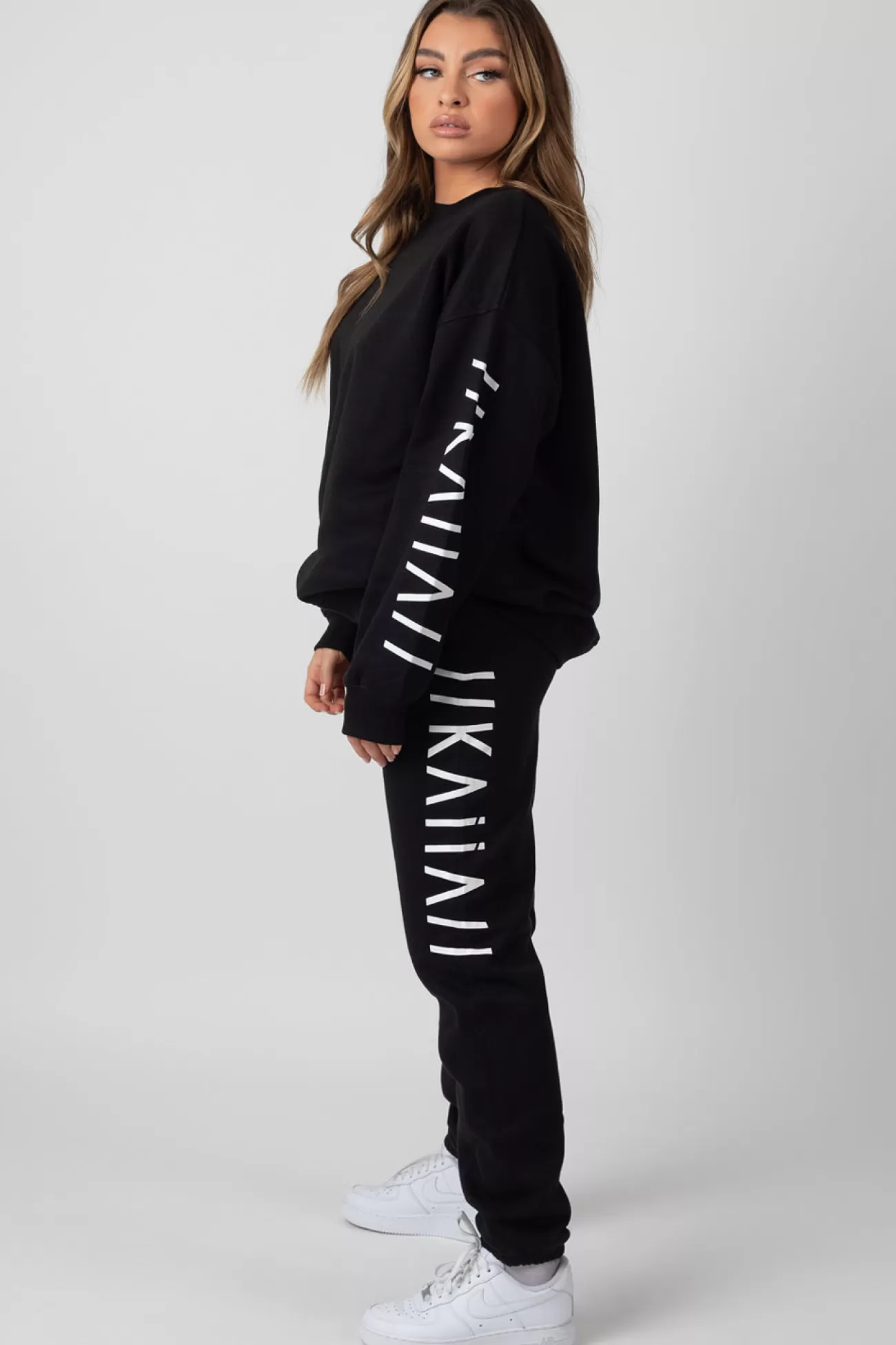 Public Desire Oversized Kaiia Branded Slogan Joggers Black New