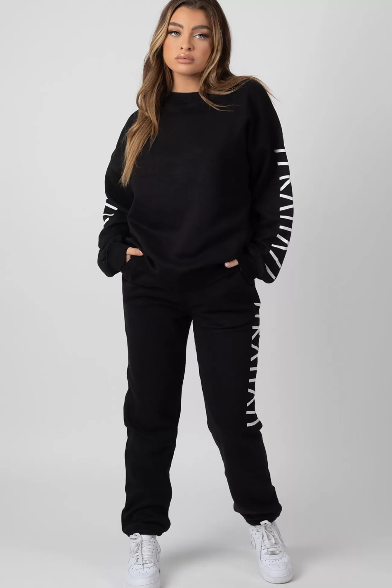 Public Desire Oversized Kaiia Branded Slogan Joggers Black New