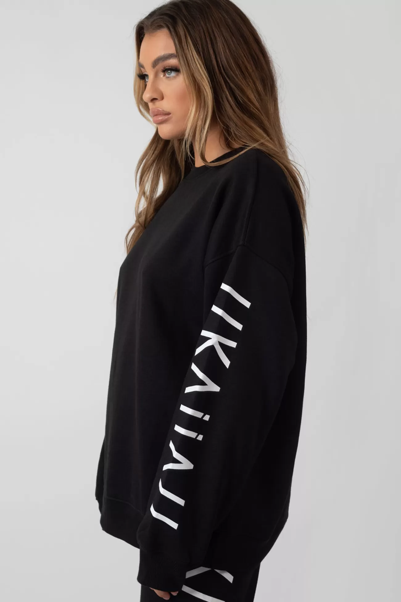Public Desire Oversized Kaiia Branded Slogan Sleeve Sweat Black Sale