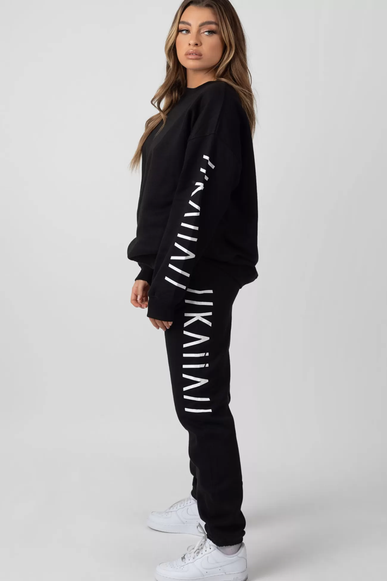 Public Desire Oversized Kaiia Branded Slogan Sleeve Sweat Black Sale