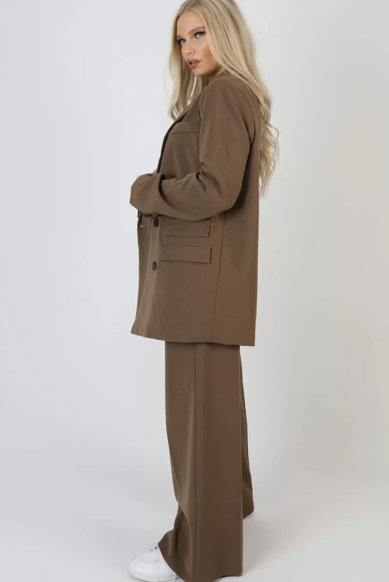 Public Desire Oversized Longline Double Breasted Pocket Detail Blazer Mushroom Best Sale