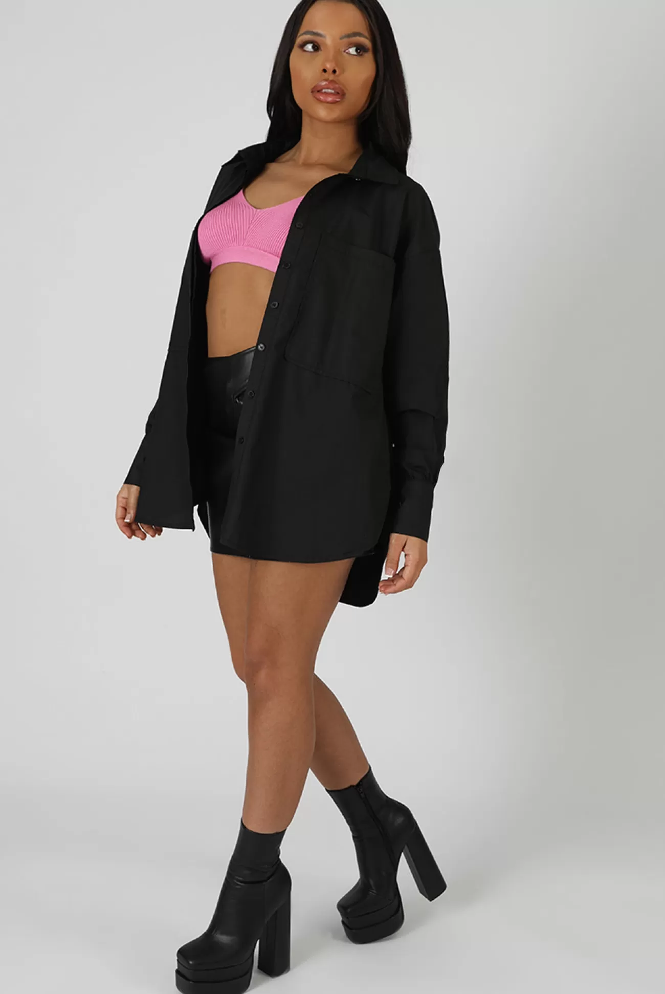 Public Desire Oversized Pocket Poplin Shirt Black Best Sale