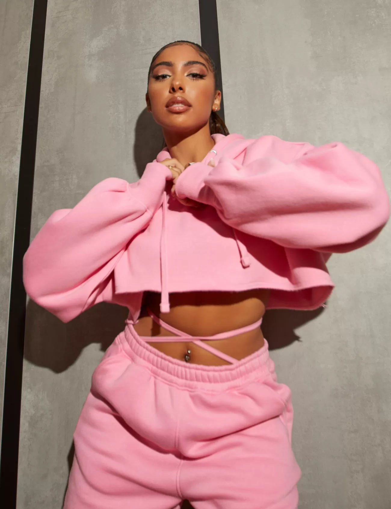 Public Desire Oversized Super Cropped Hoody Pink Clearance