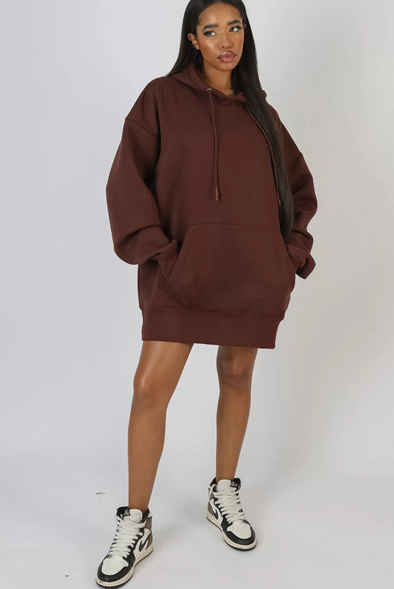 Public Desire Oversized Sweat Hoodie Dress Chocolate Online