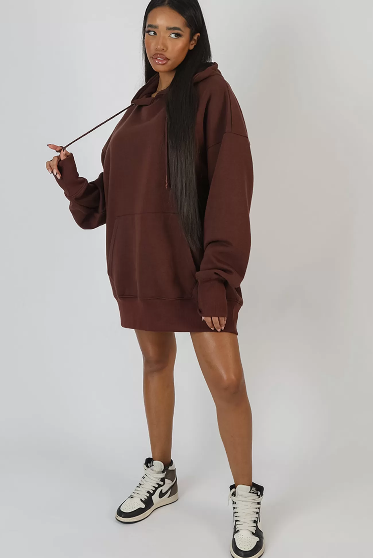Public Desire Oversized Sweat Hoodie Dress Chocolate Online