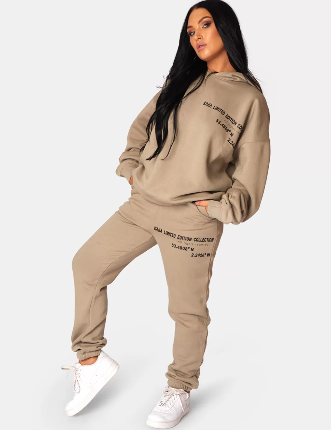 Public Desire Oversized Text Detail Hoodie Elm Khaki Best