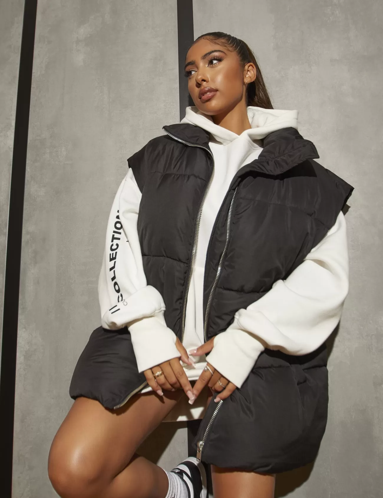 Public Desire Oversized Text Hoody Ecru Cheap