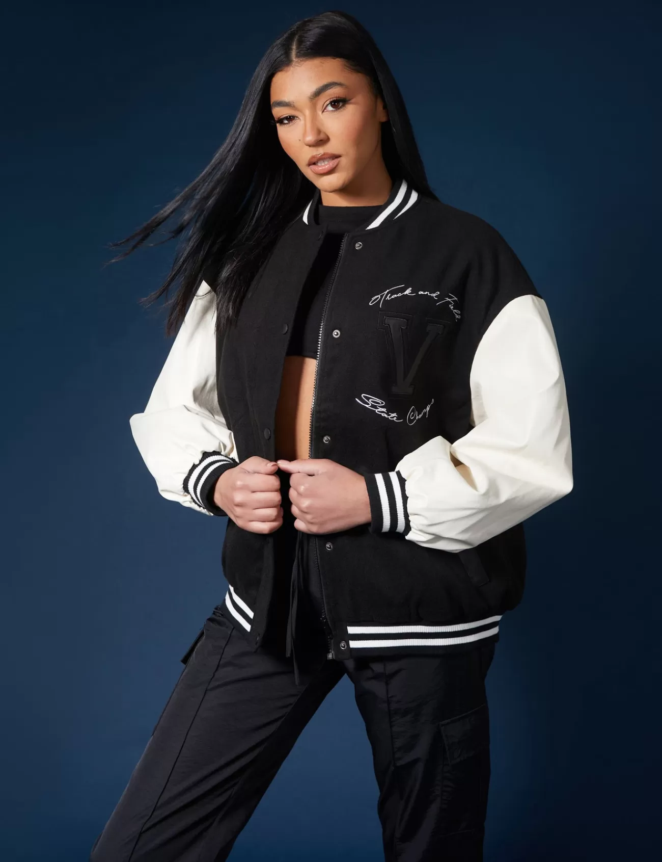 Public Desire Oversized Varsity Jacket Black Best