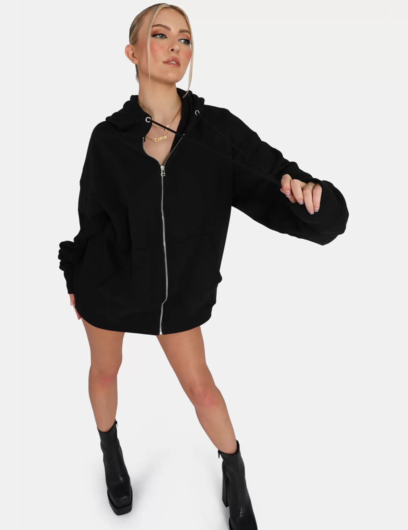 Public Desire Oversized Zip Through Hoodie Black Store