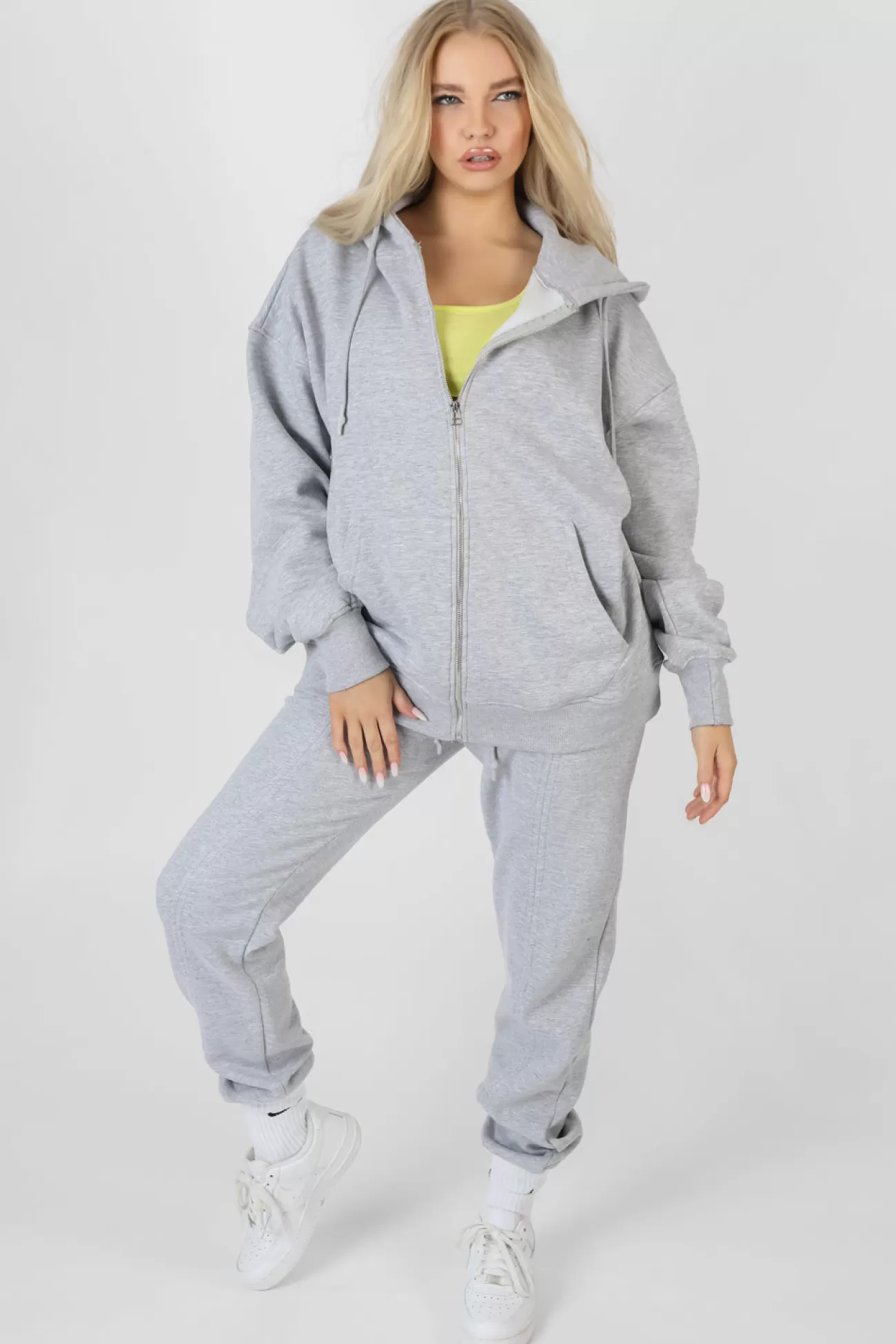 Public Desire Oversized Zip Through Hoodie Grey Marl Fashion