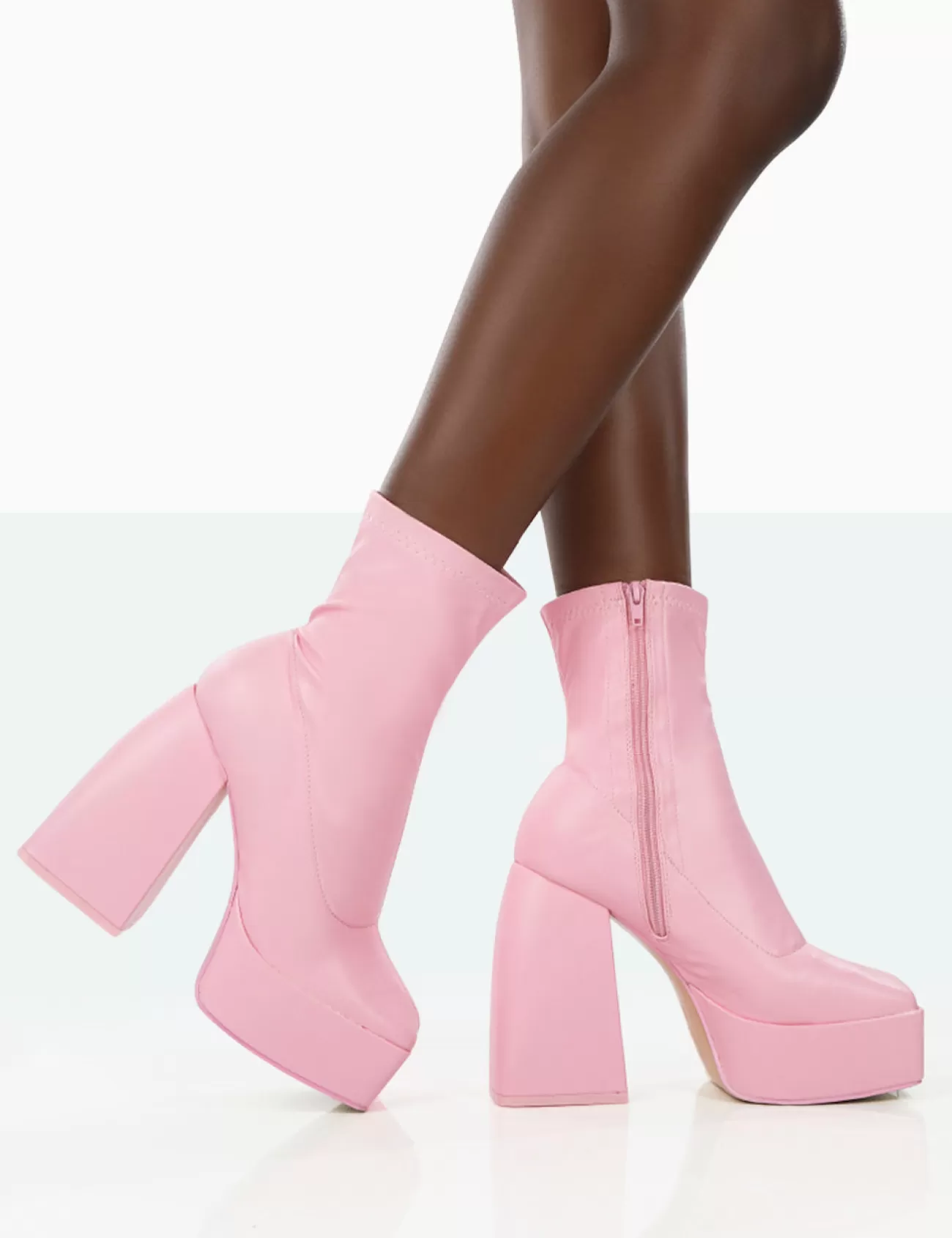 Public Desire Own Thing Wide Fit Pu Chunky Square Toe Platform Heel Block Ankle Boots Pink Online