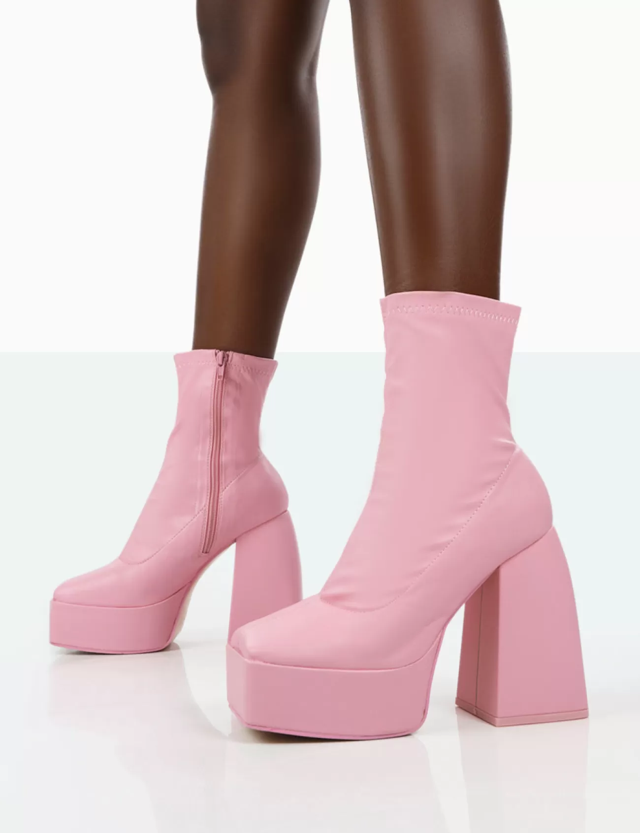Public Desire Own Thing Wide Fit Pu Chunky Square Toe Platform Heel Block Ankle Boots Pink Online