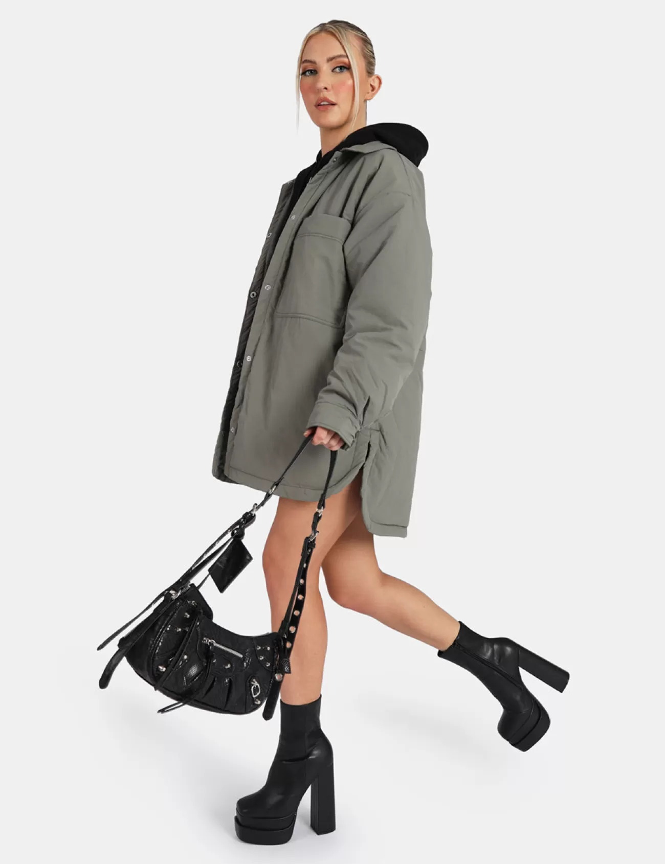 Public Desire Padded Oversized Shacket Slate Grey Hot