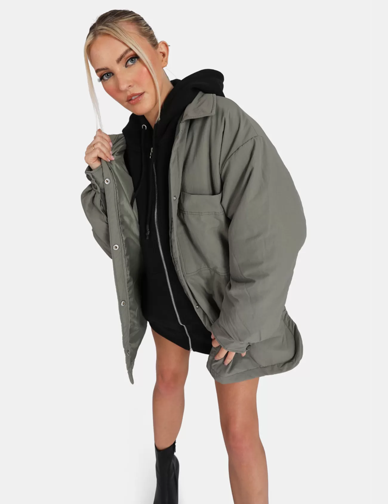 Public Desire Padded Oversized Shacket Slate Grey Hot