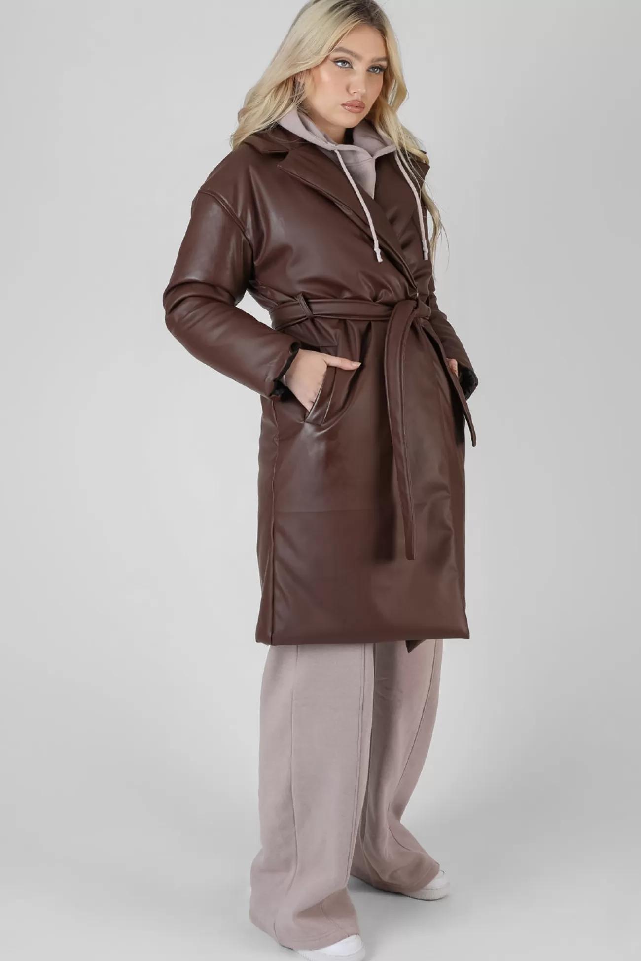 Public Desire Padded Pu Trench Chocolate Brown Best Sale