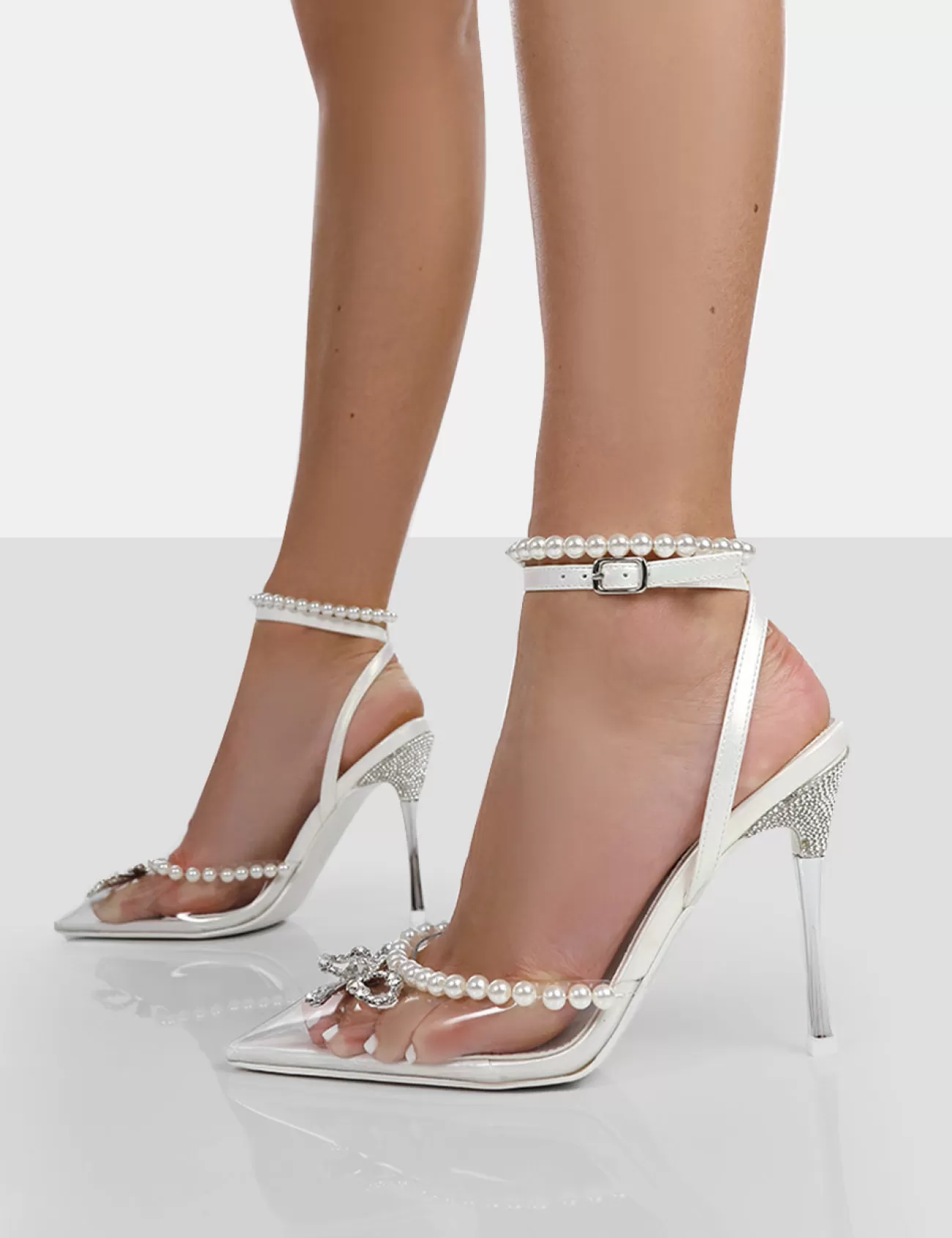Public Desire Pearly Pearlescent Wrap Around Party Pointed Toe Stiletto Court Heels White Best Sale