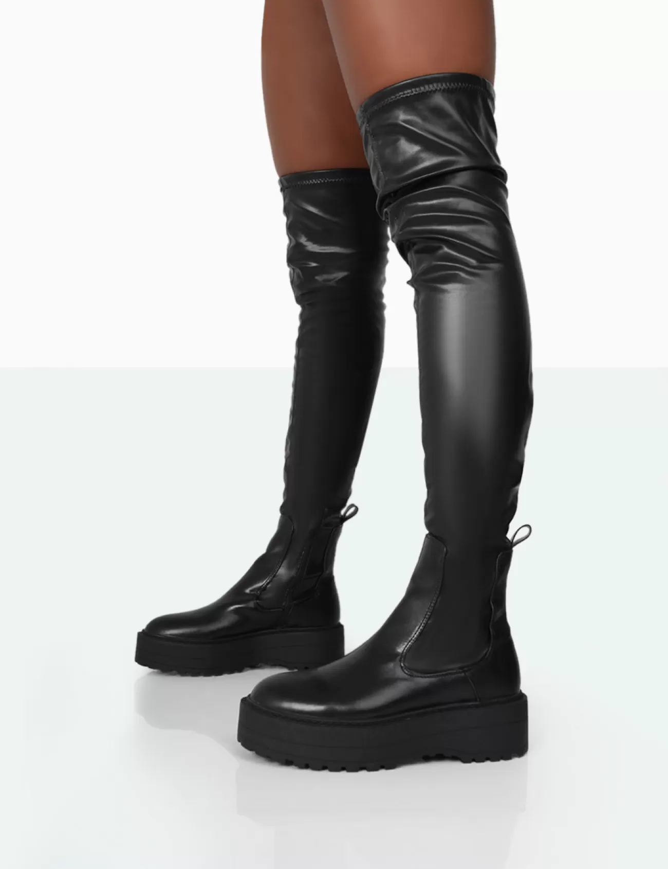 Public Desire Pheonixe Pu Chunky Sole Round Toe Over The Knee Boots Black Best