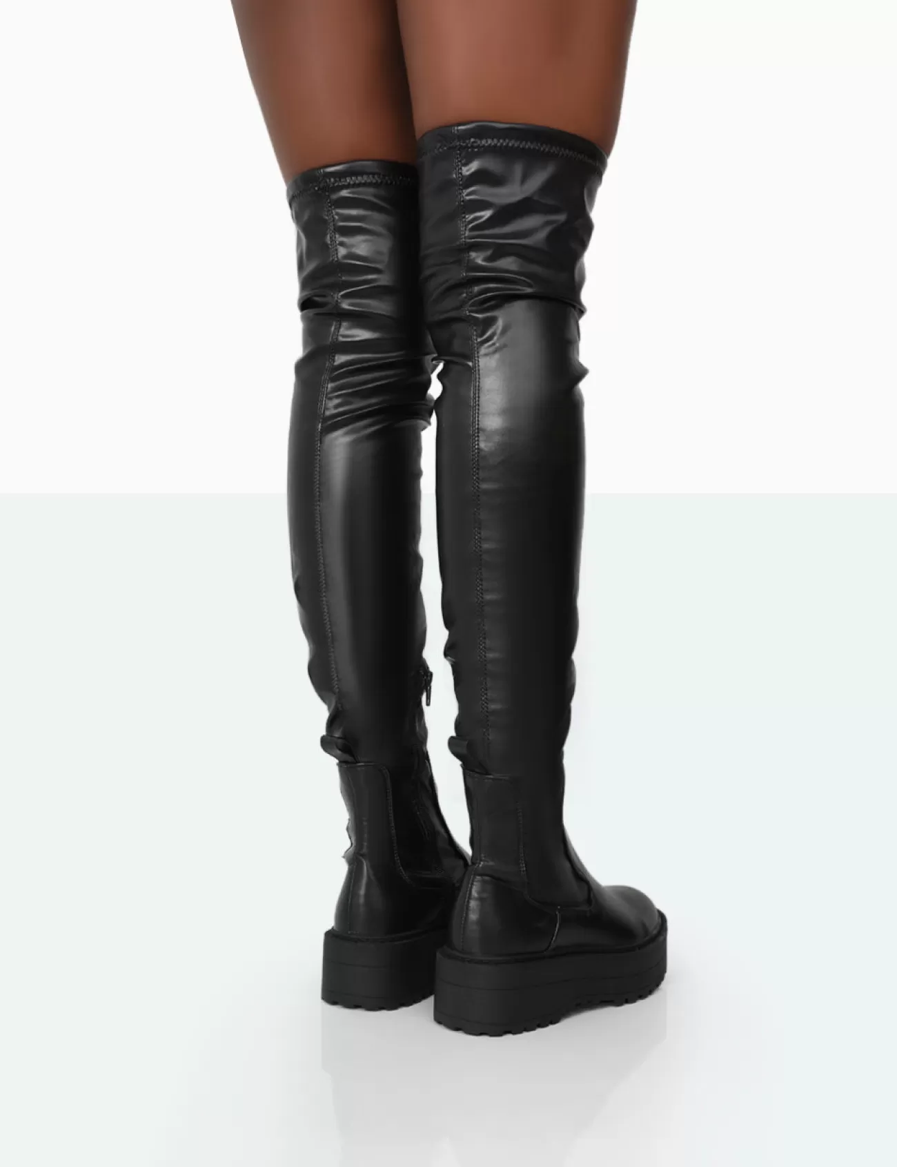 Public Desire Pheonixe Pu Chunky Sole Round Toe Over The Knee Boots Black Best