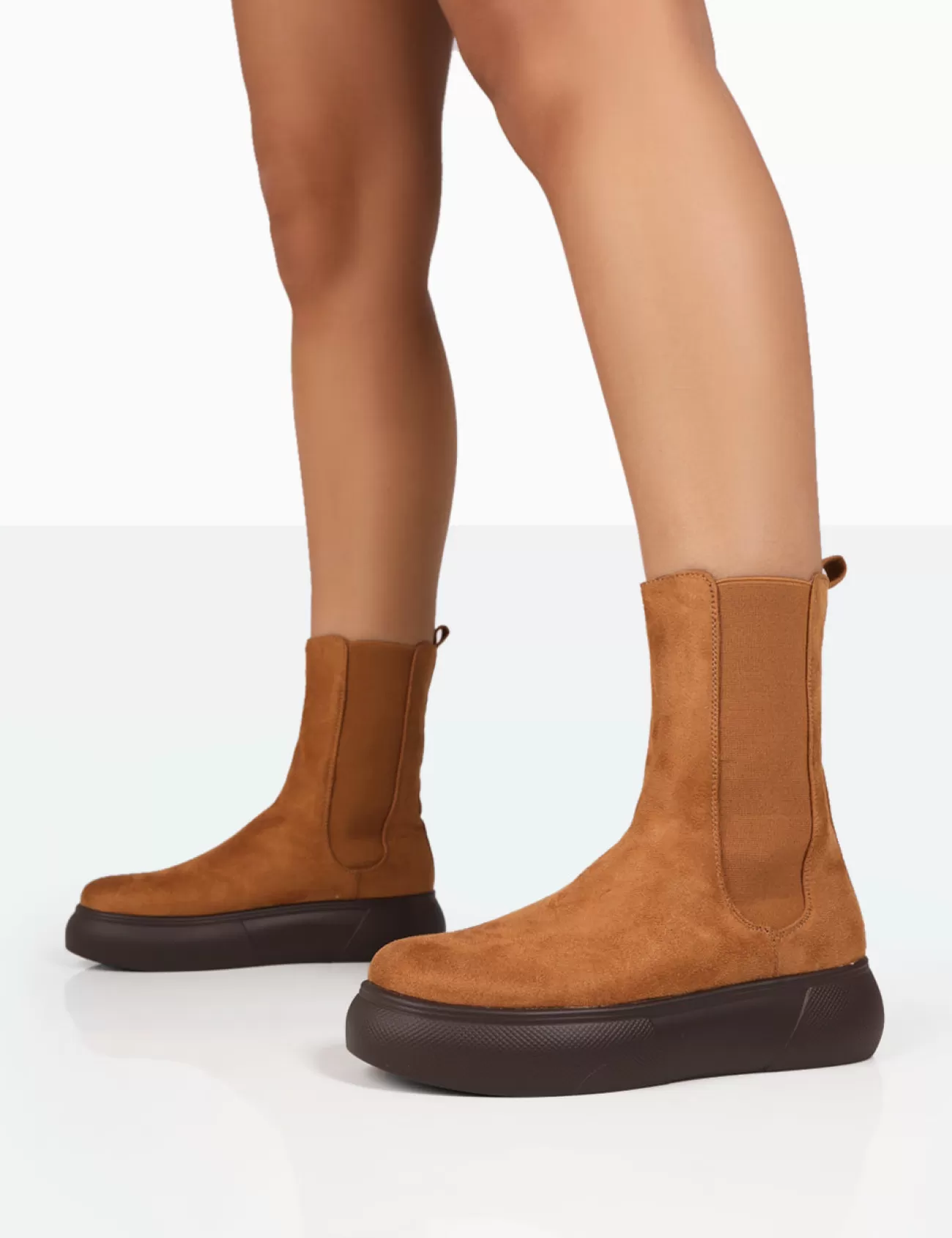 Public Desire Pisa Chunky Rubber Sole Chelsea Boots Tan New