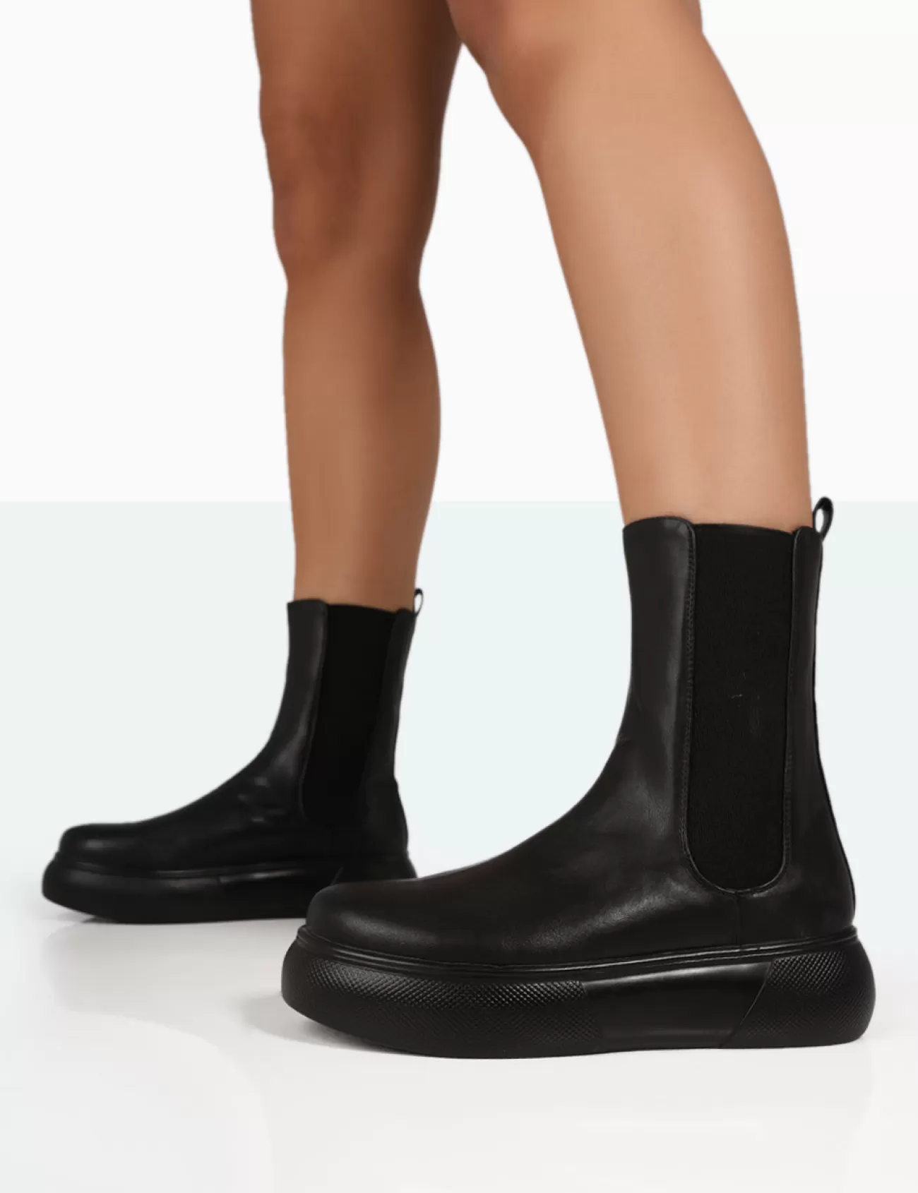 Public Desire Pisa Pu Chunky Rubber Sole Chelsea Boots Black Clearance