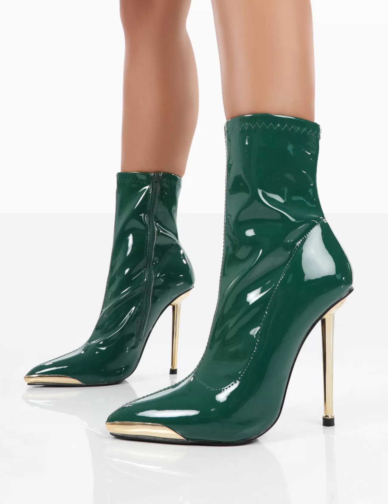 Public Desire Player Patent Stiletto Heel Ankle Boots Green Store
