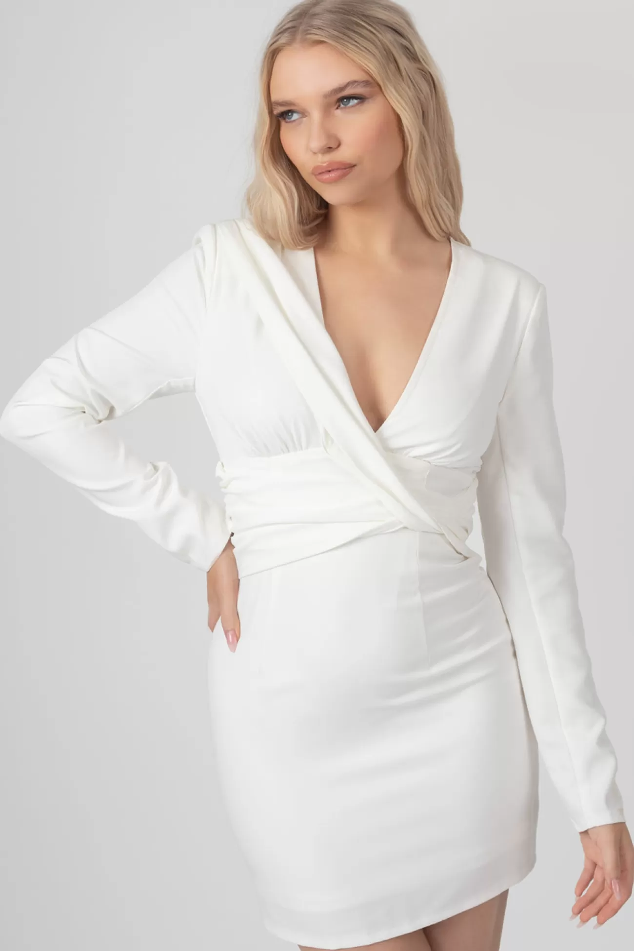 Public Desire Plunge Front Drape Dress Ivory White Best Sale