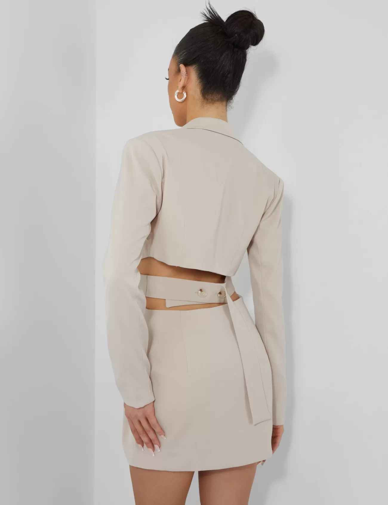 Public Desire Pocket Detail Cut Out Waist Tailored Blazer Dress Ecru Best Sale