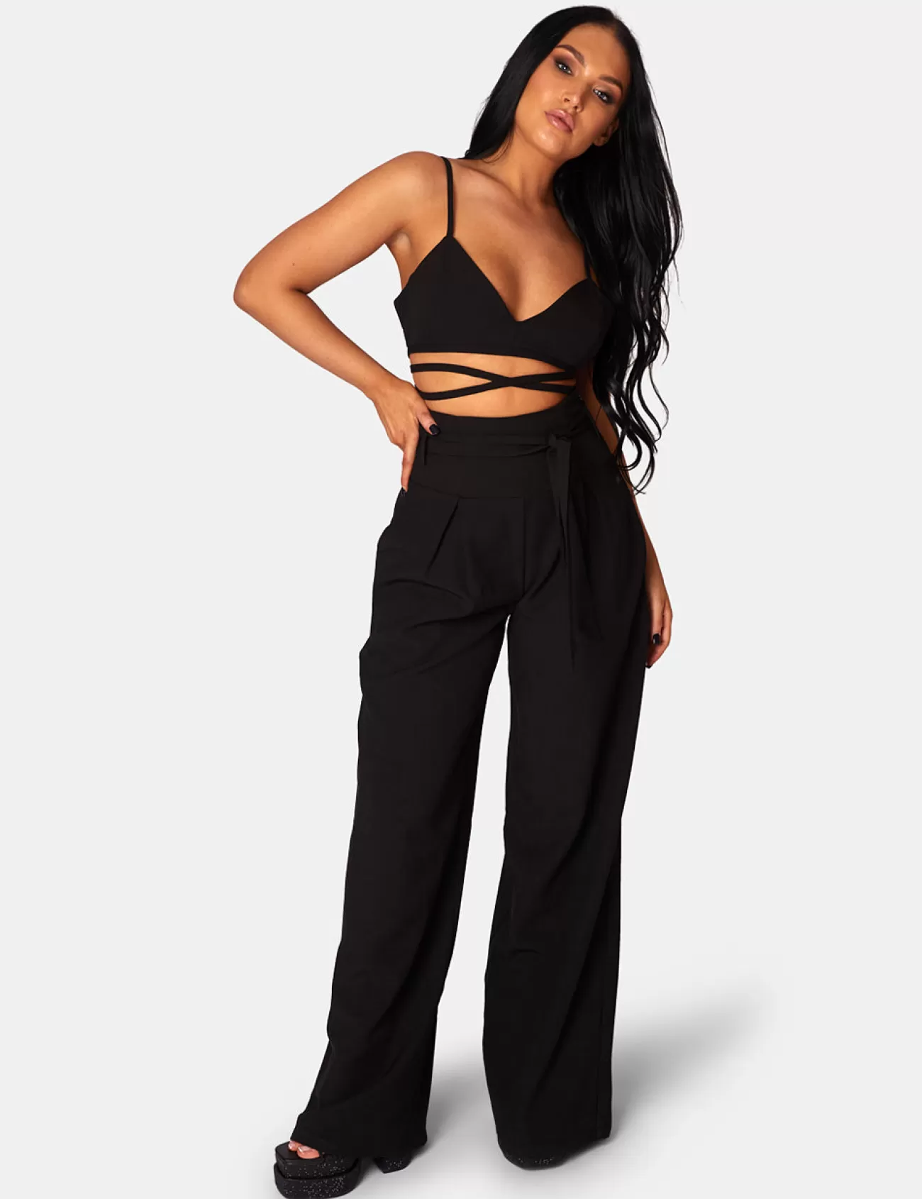 Public Desire Premium Tie Wrap Detail Bralet Black Fashion