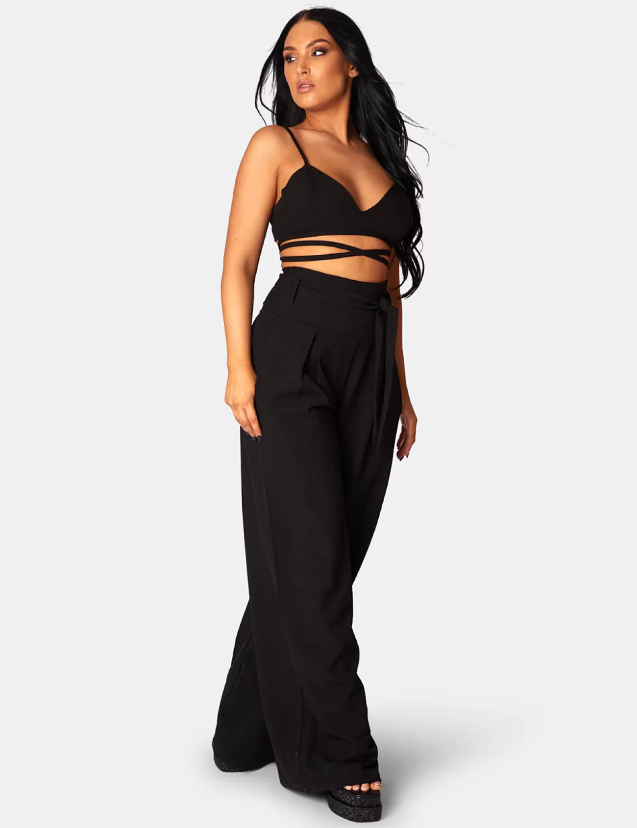 Public Desire Premium Tie Wrap Detail Bralet Black Fashion