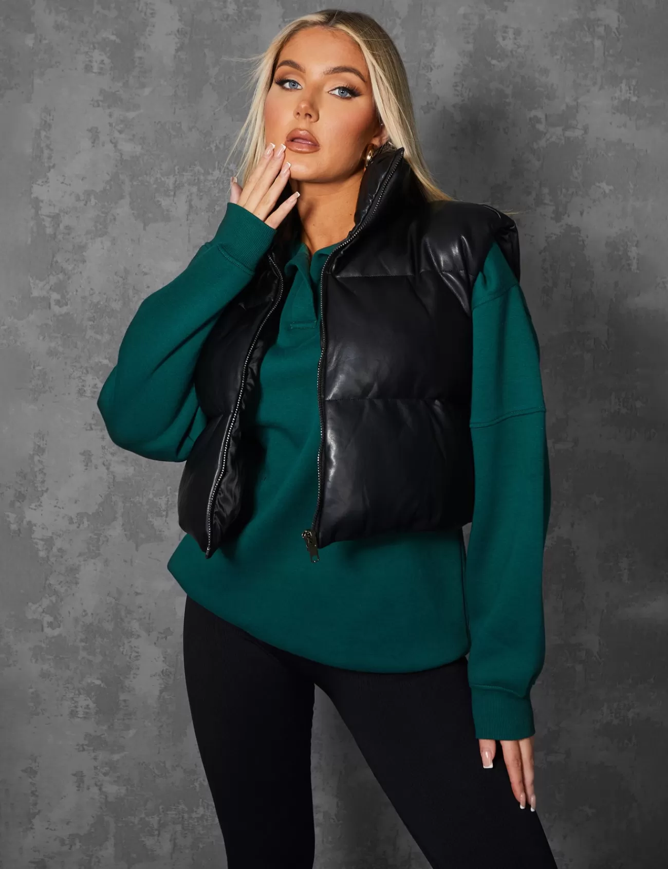 Public Desire Pu Cropped Gilet Black Sale