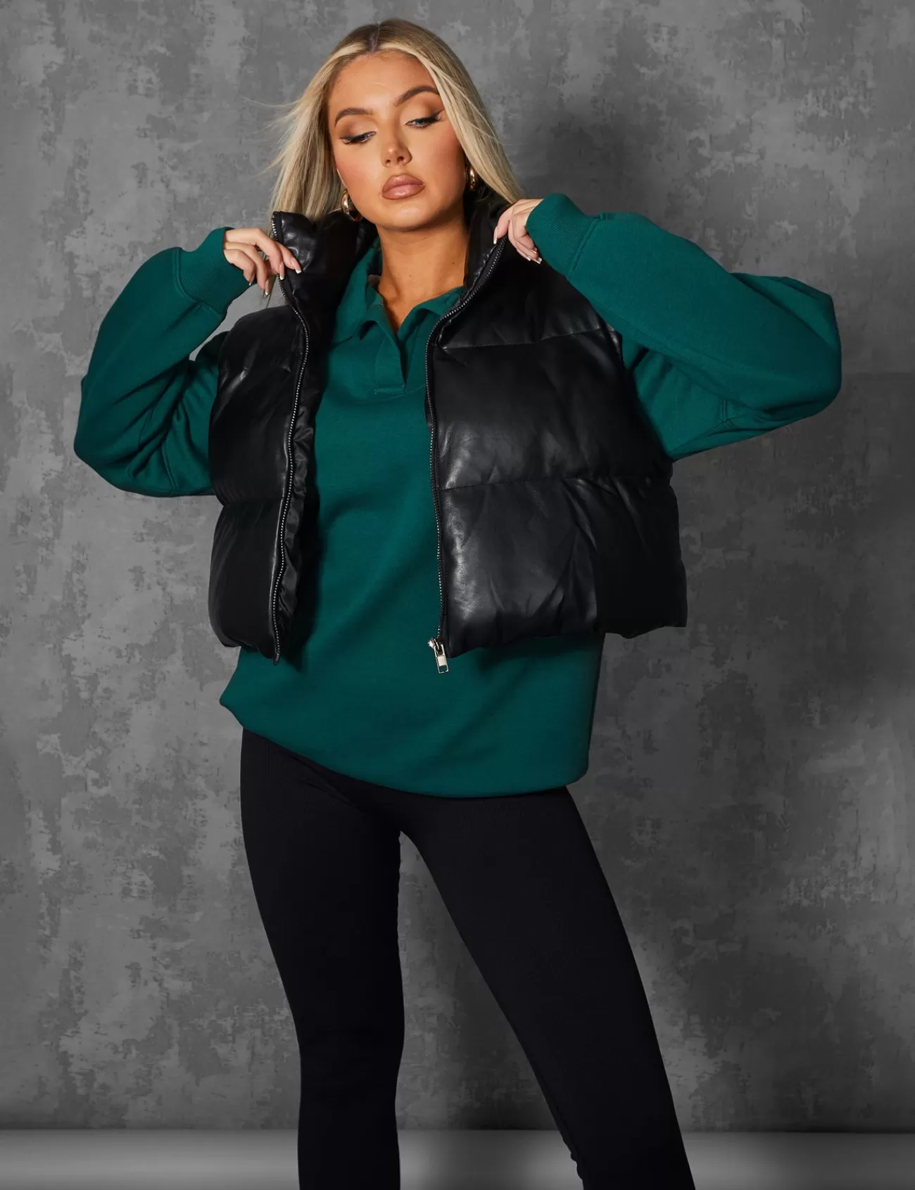 Public Desire Pu Cropped Gilet Black Sale