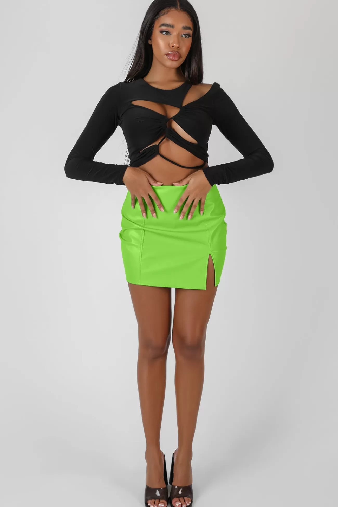 Public Desire Pu Mini Skirt Green Discount