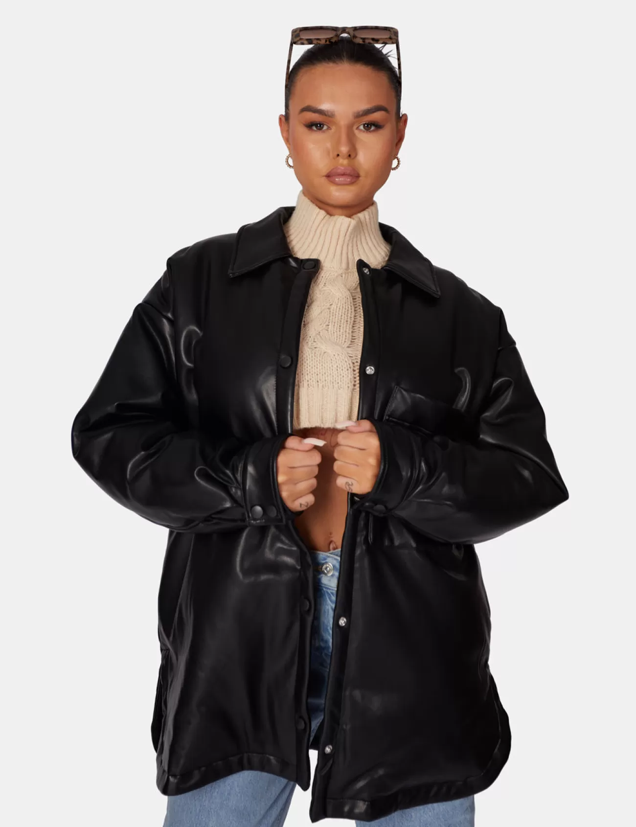 Public Desire Pu Padded Shacket Black Best