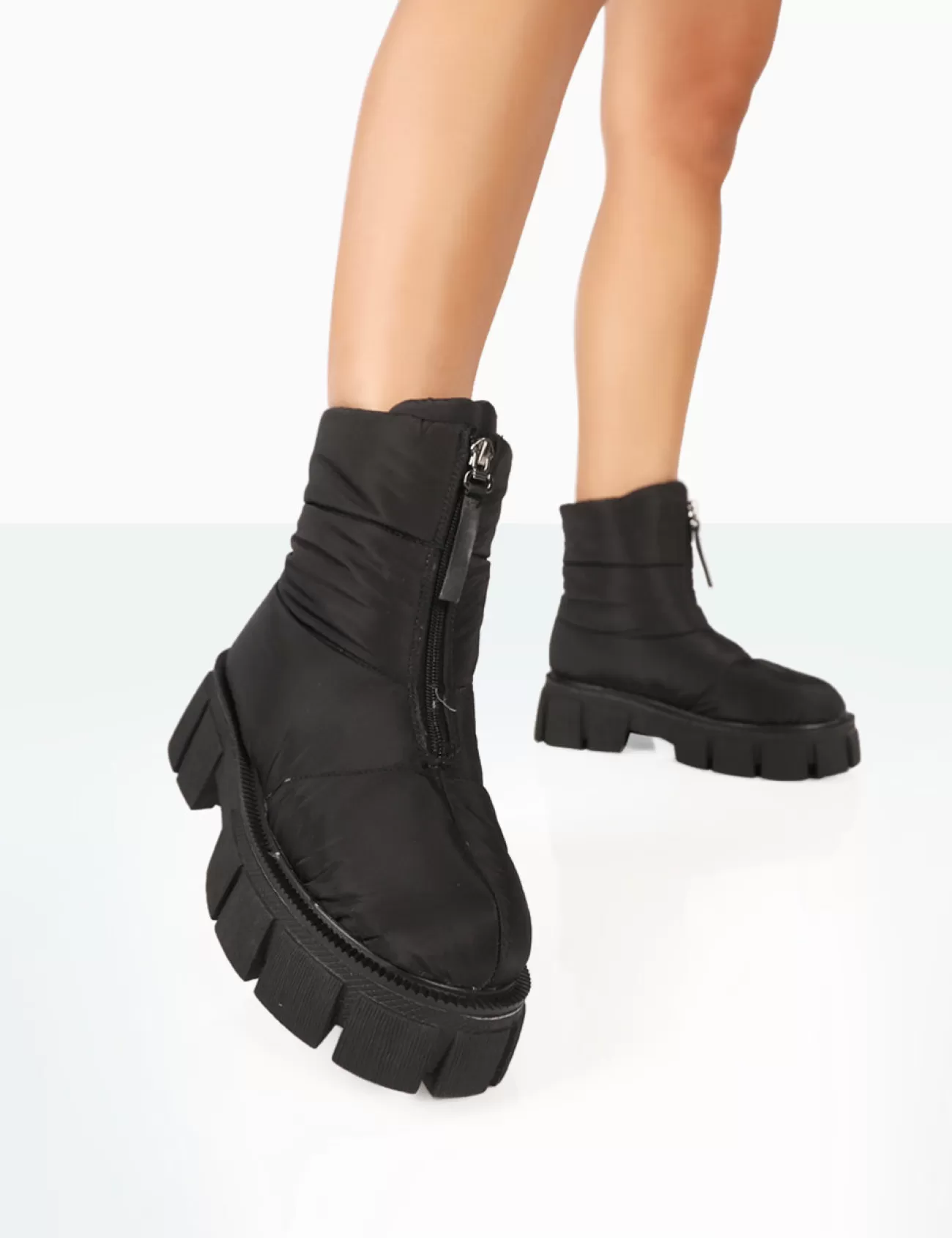 Public Desire Puffy Nylon Zip Up Chunky Sole Snow Ankle Boots Black Sale