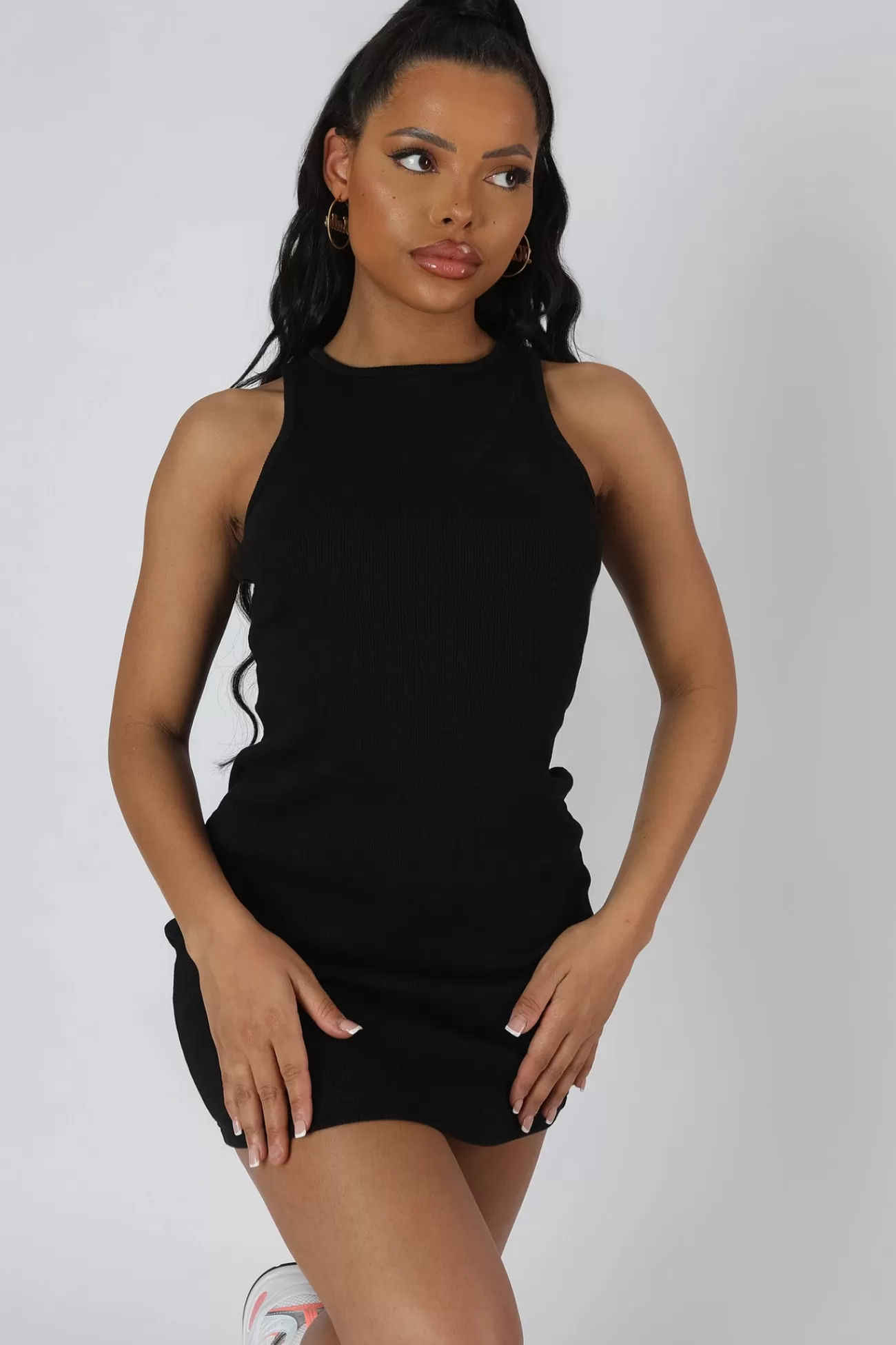 Public Desire Racer Curve Hem Mini Dress Black Outlet