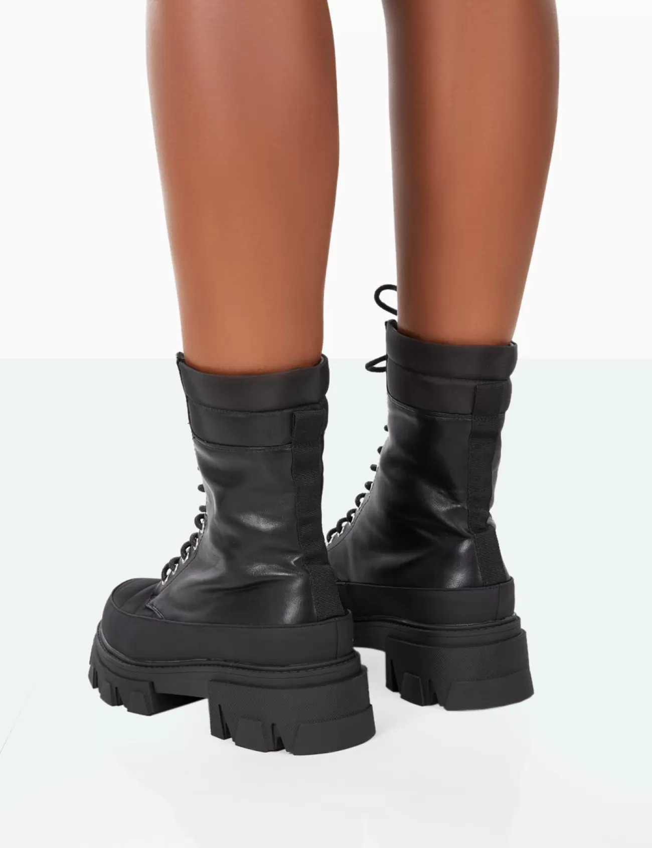 Public Desire Refresh Pu Nylon Lace Up Platform Chunky Sole Ankle Boots Black Flash Sale