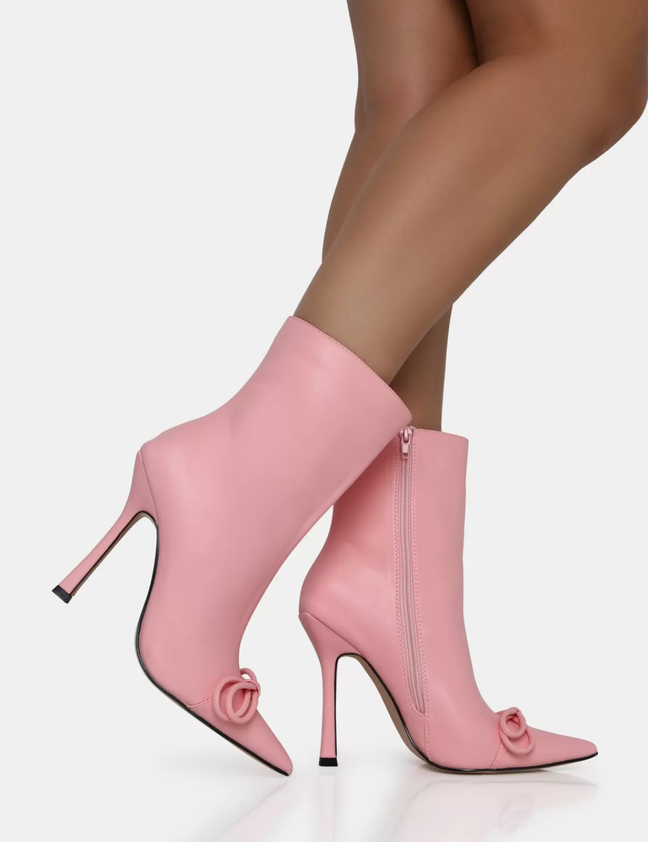 Public Desire Rhia Pu Bow Pointed Toe Stiletto Ankle Boots Pink Flash Sale