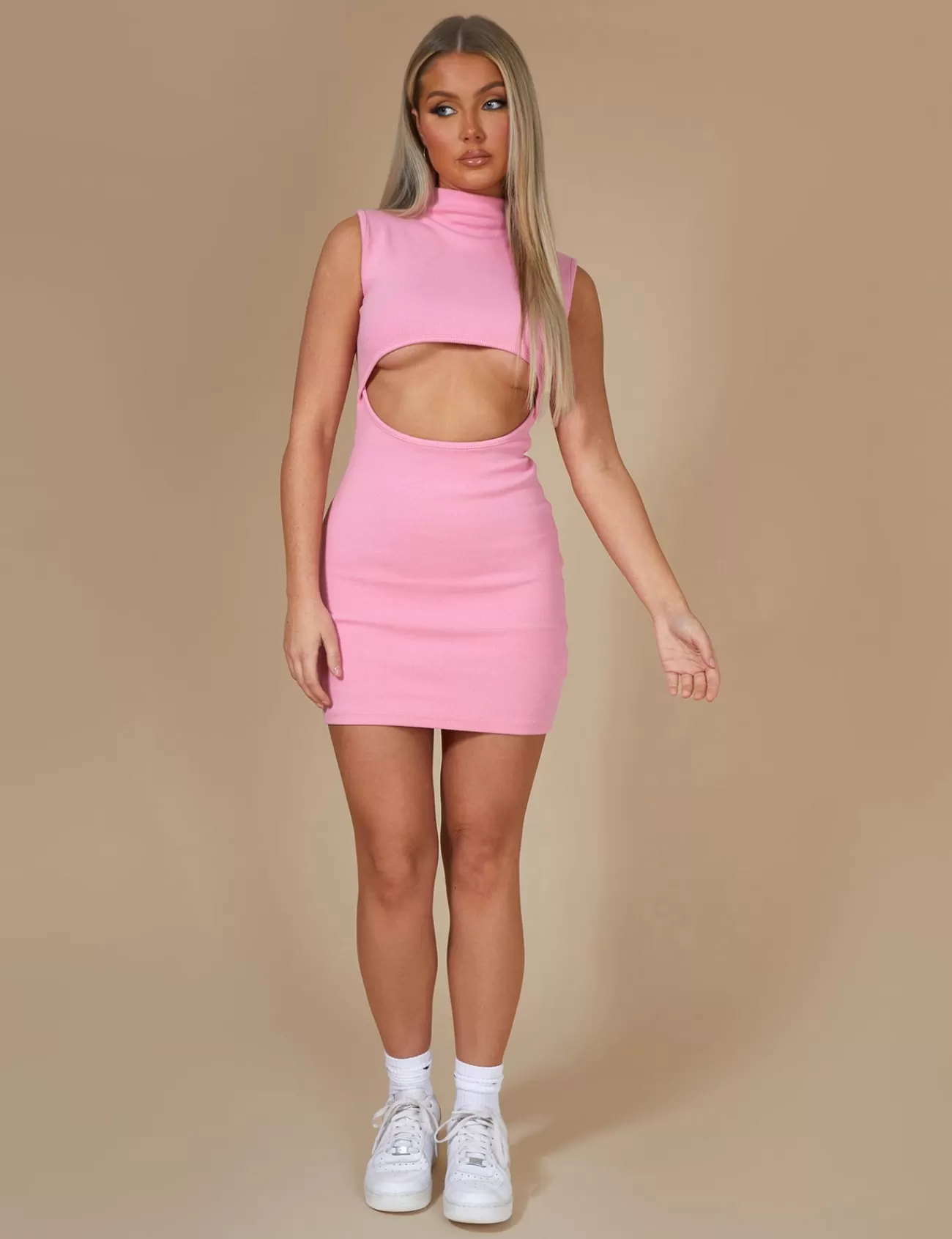 Public Desire Rib Cut Out Bodycon Mini Dress Pink Cheap
