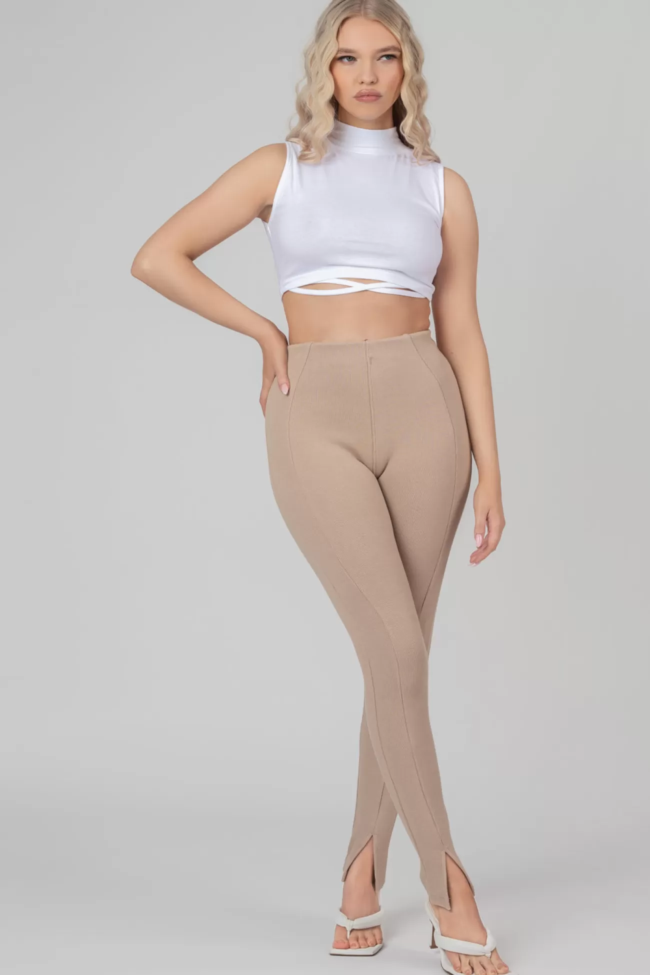 Public Desire Rib Mix Acid Wash Shaper Legging Taupe Outlet