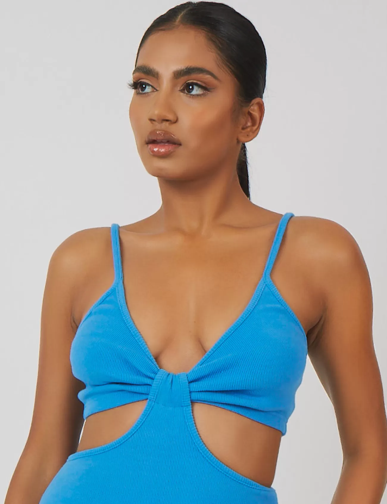 Public Desire Rib Ruched Bust Cut Out Mini Dress Blue Fashion