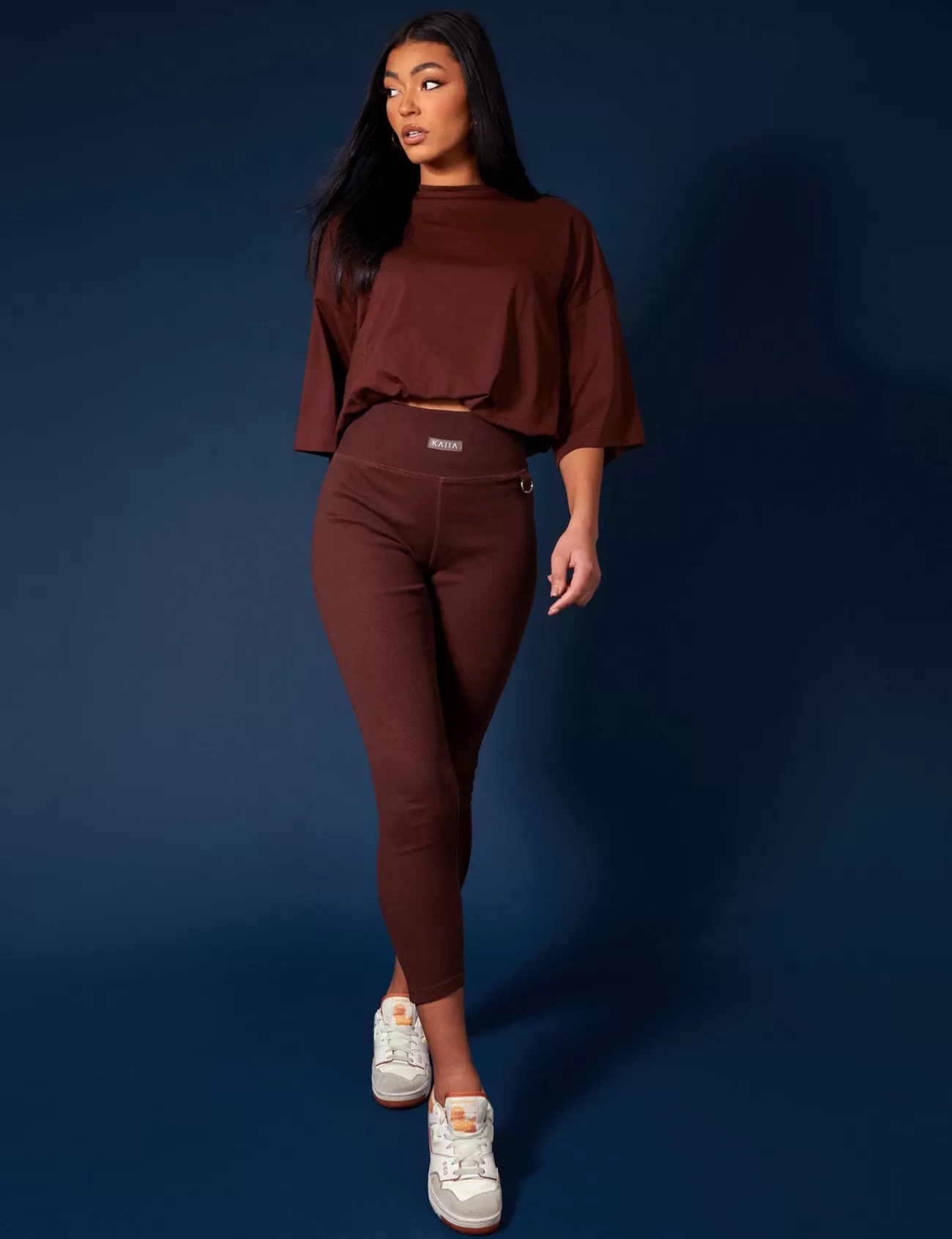 Public Desire Ribbed Kaiia Sport Leggings Chocolate Sale