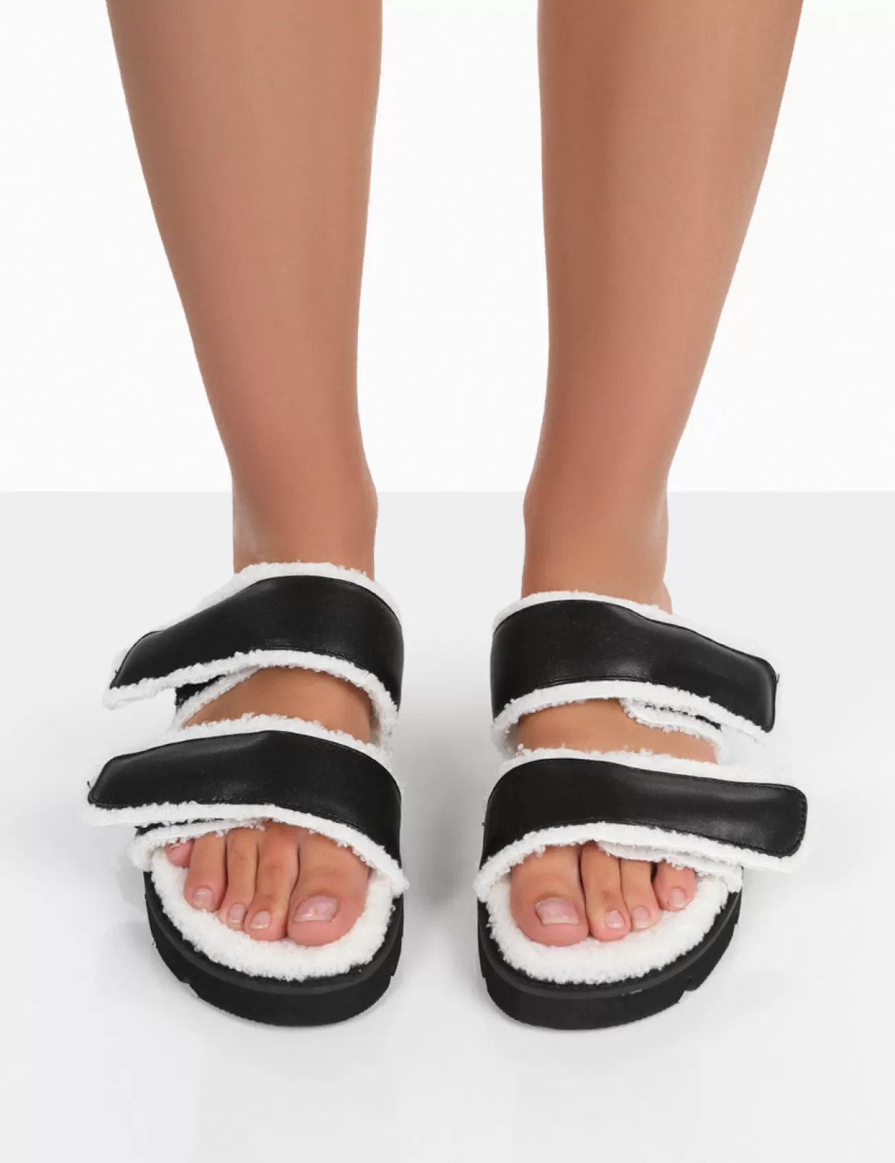 Public Desire Rinc Pu Faux Fur Slide Sandals Black Best