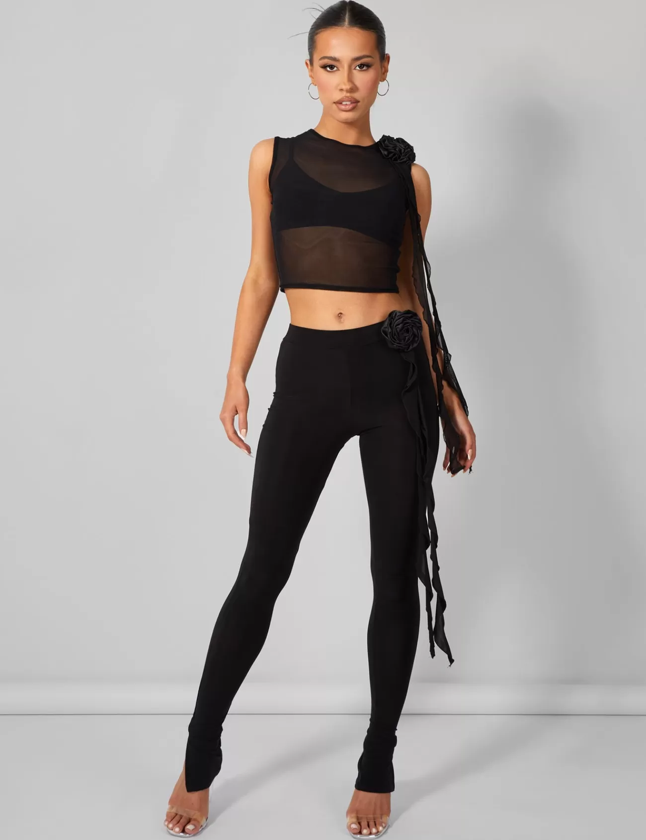 Public Desire Rose Detail Sleeveless Mesh Top Black Cheap