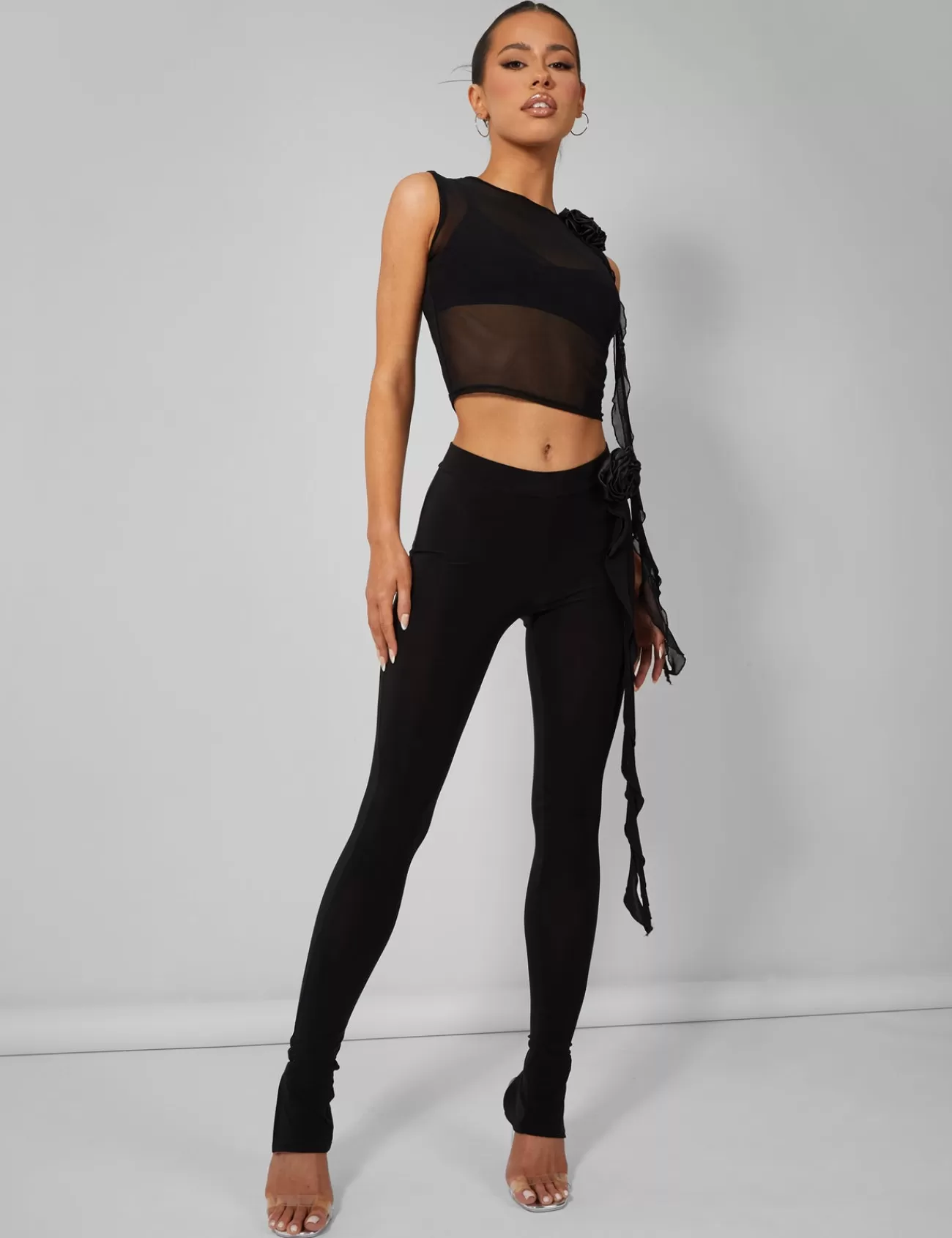 Public Desire Rose Detail Slinky Trouser Black Discount