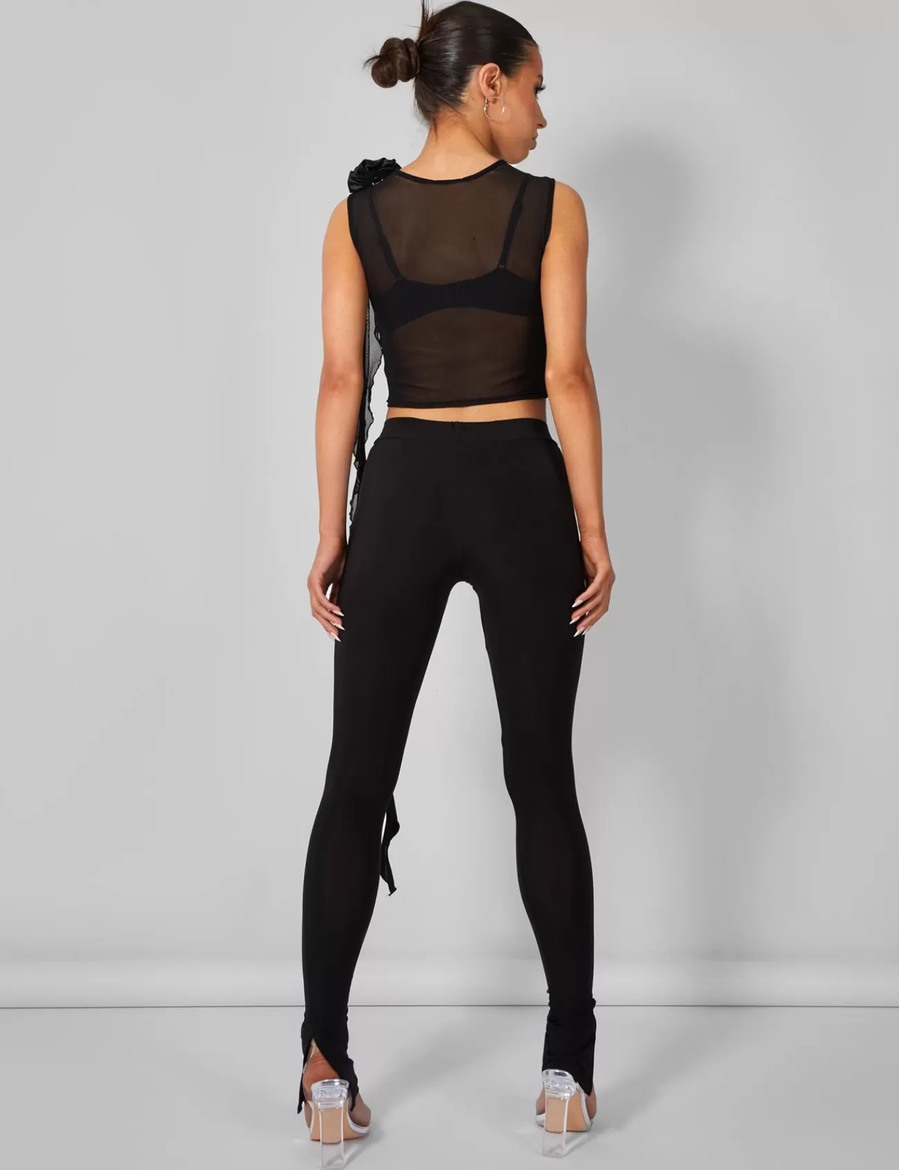 Public Desire Rose Detail Slinky Trouser Black Discount