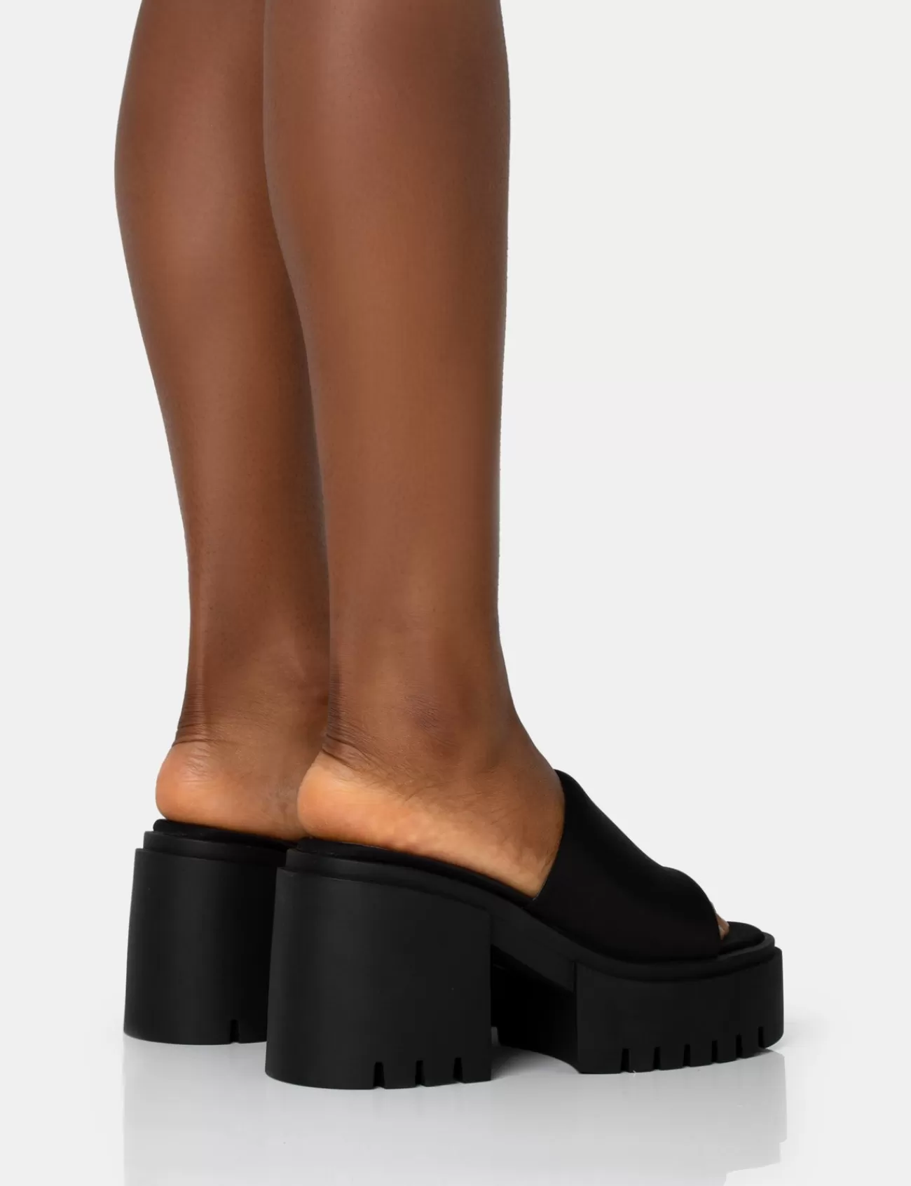 Public Desire Sabeena Black Chunky Mule Round Toe Mid Heel Sandals Cheap